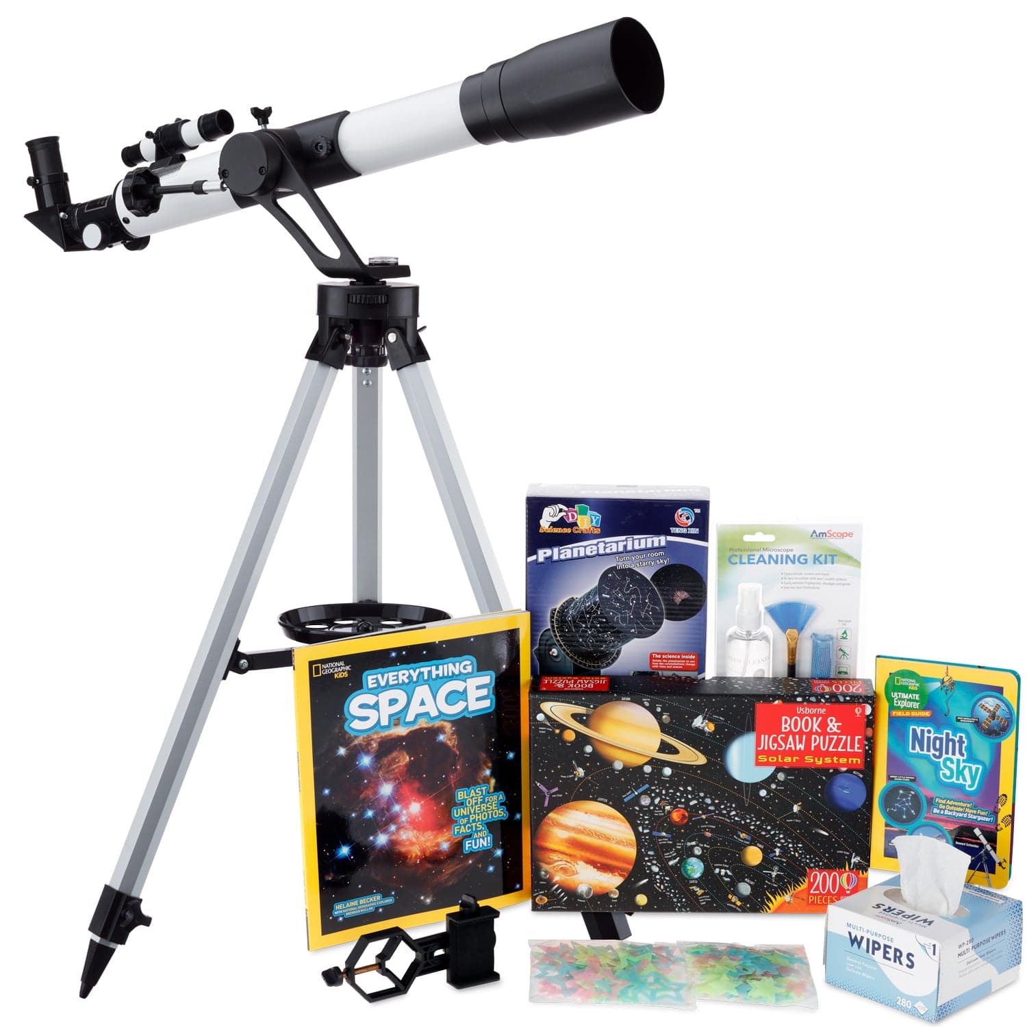 AmScope Kid's Telescope Beginner Astronomer Series featuring 350X 700x60mm AmScope Kid's Telescope, Space-Themed Activity Kit, and more - Image 9