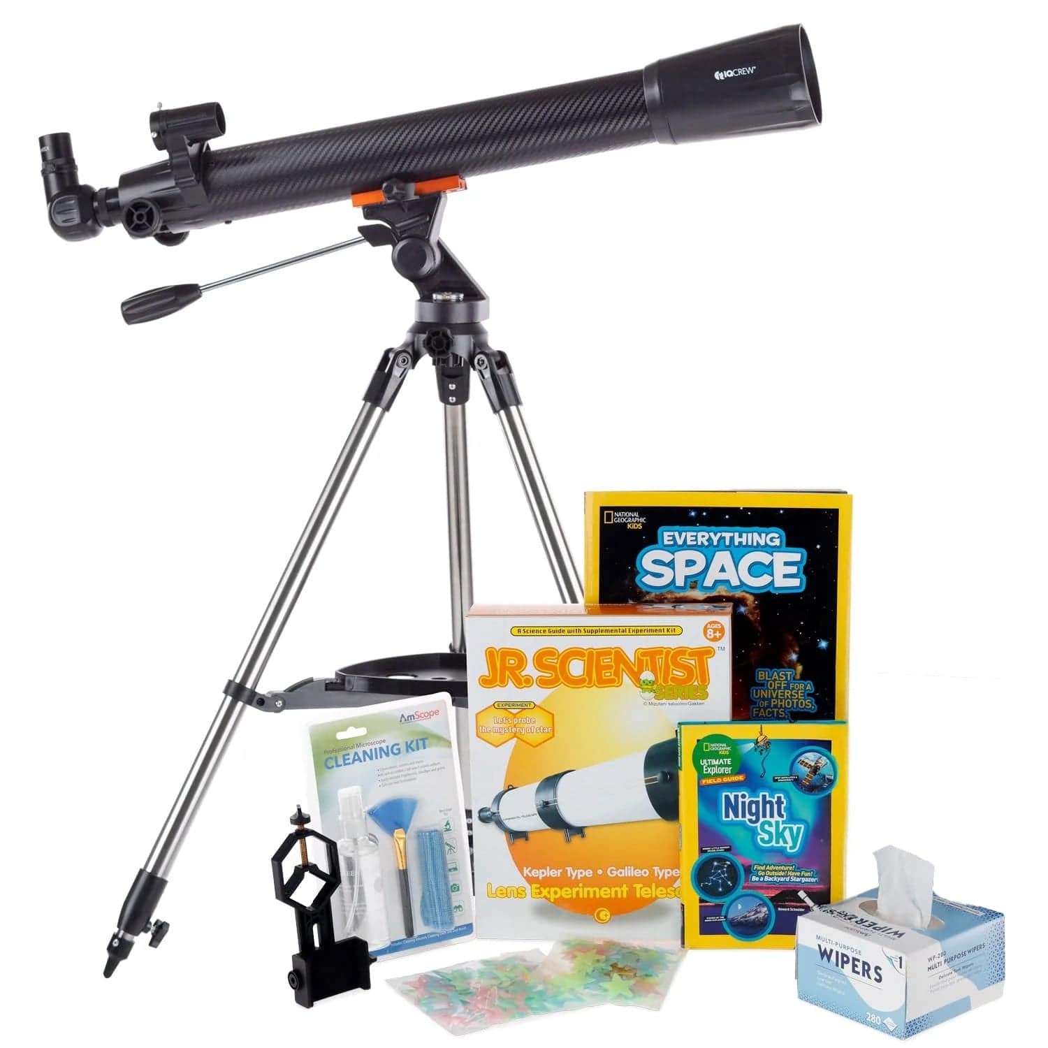 AmScope Kid's Telescope Moon Gazer Series featuring 35X-350X 700x70mm AmScope Kid's Telescope, Space-Themed Activity Kit, and more - Image 18