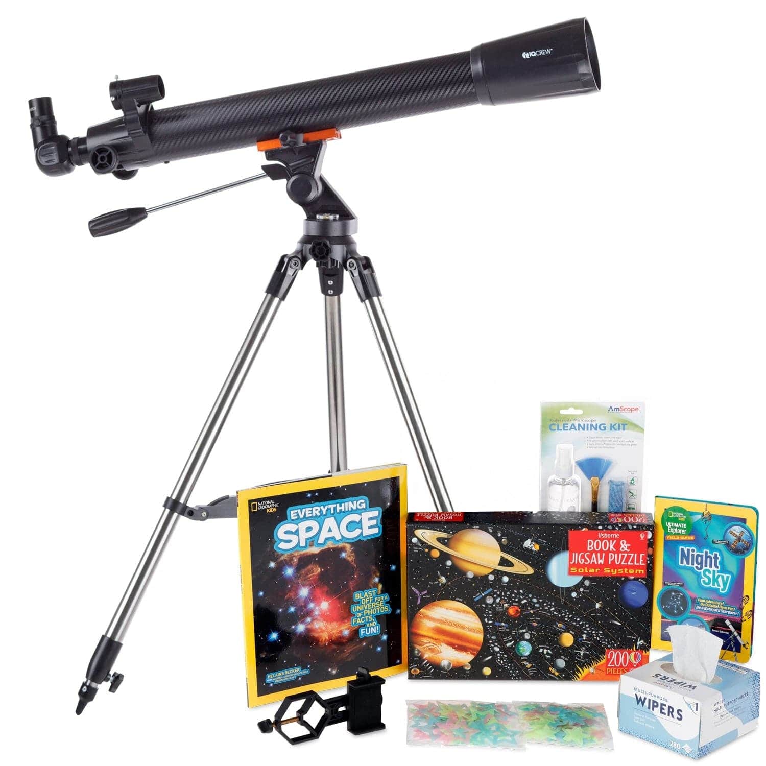 AmScope Kid's Telescope Moon Gazer Series featuring 35X-350X 700x70mm AmScope Kid's Telescope, Space-Themed Activity Kit, and more - Image 4