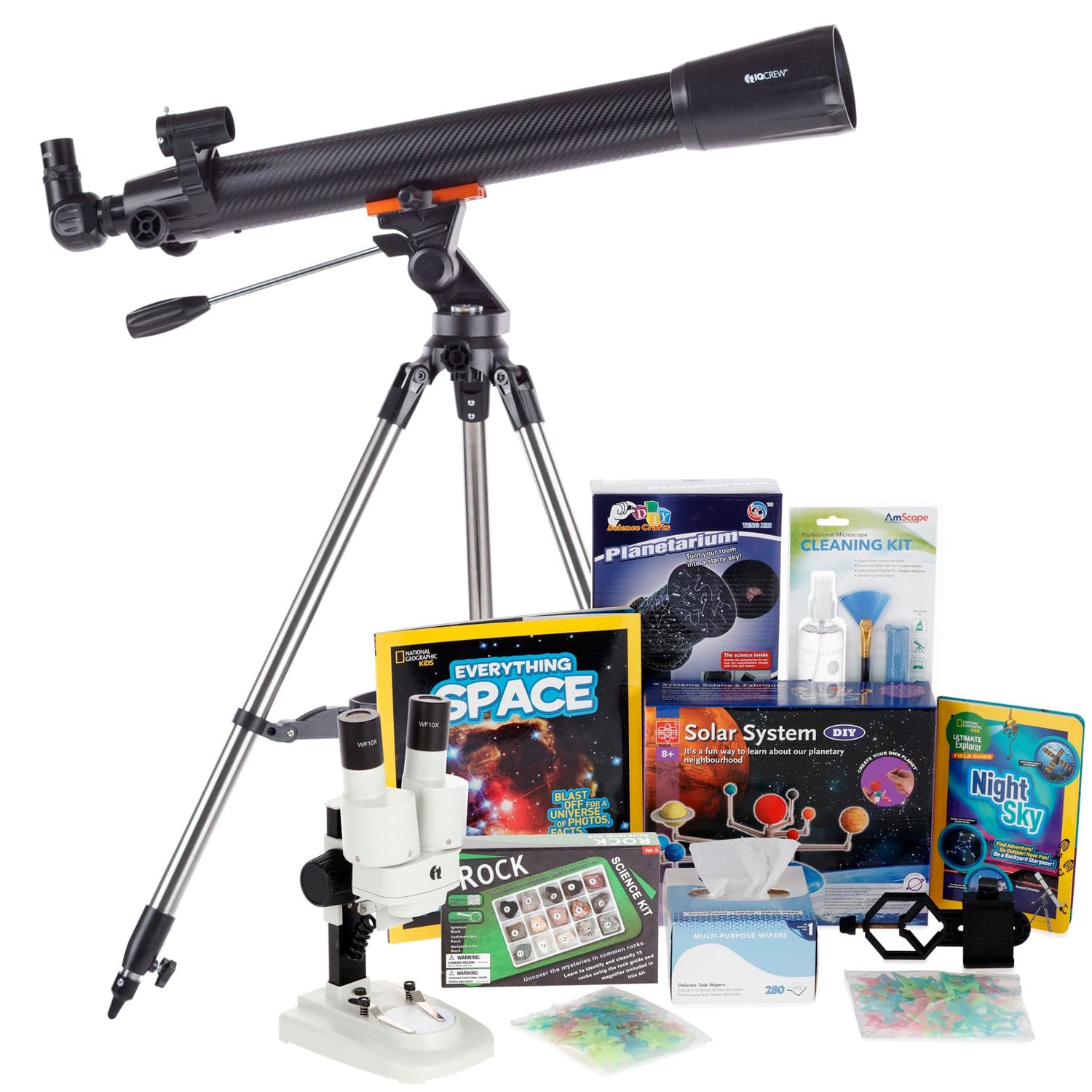 AmScope Kid's Telescope Moon Gazer Series featuring 35X-350X 700x70mm AmScope Kid's Telescope, Space-Themed Activity Kit, and more - Image 7