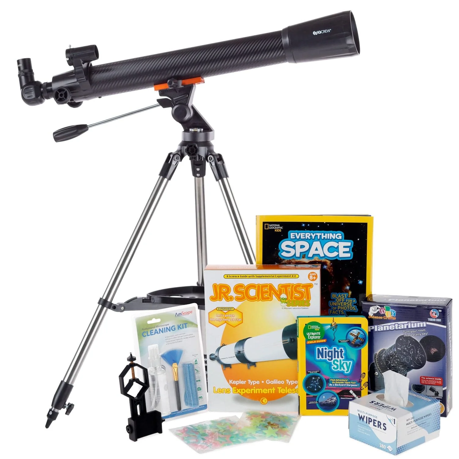 AmScope Kid's Telescope Moon Gazer Series featuring 35X-350X 700x70mm AmScope Kid's Telescope, Space-Themed Activity Kit, and more - Image 9