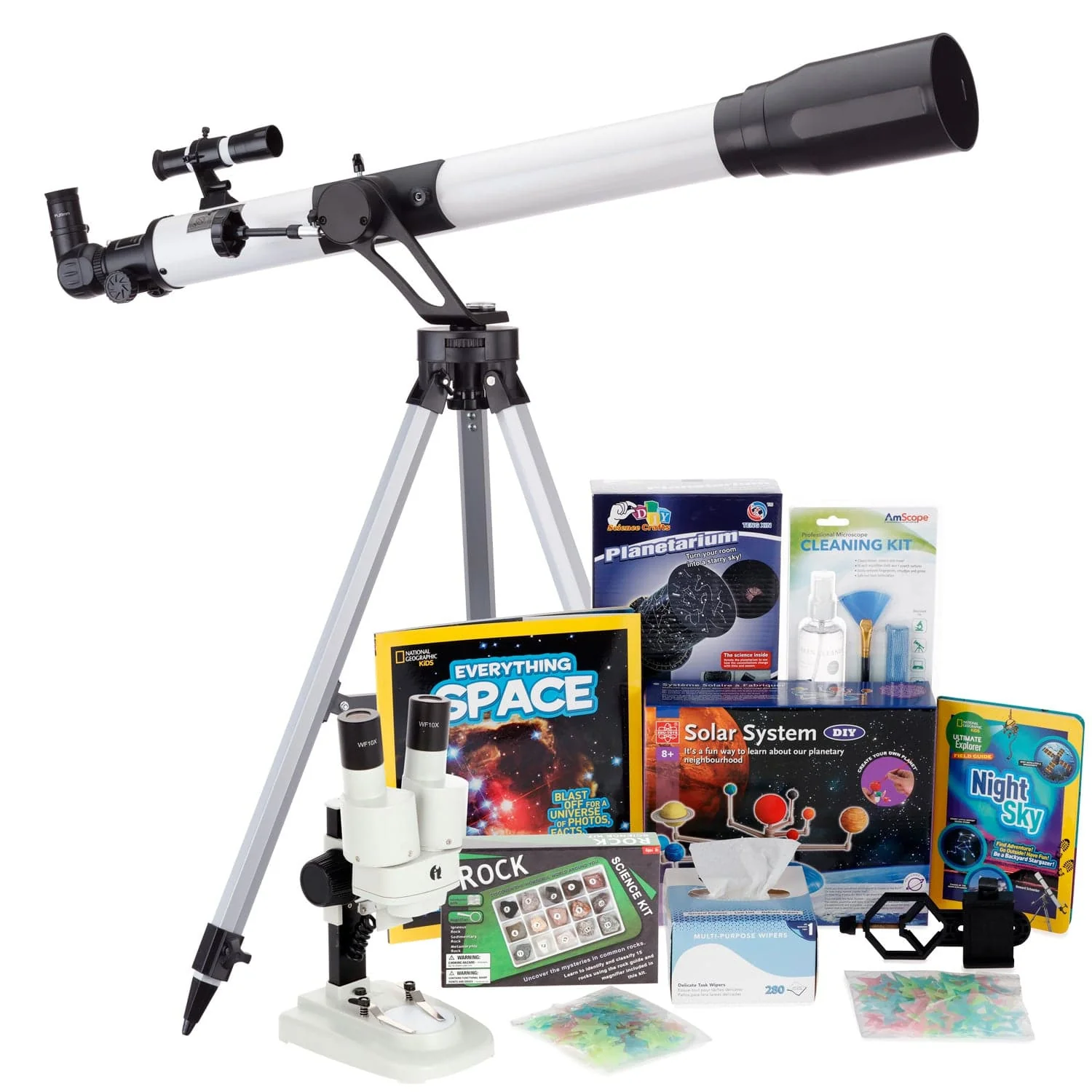 AmScope Kid's Telescope Moon Gazer Series featuring 45X-450X 900x70mm Compact Telescope, Space-Themed Activity Kit, and more - Image 11