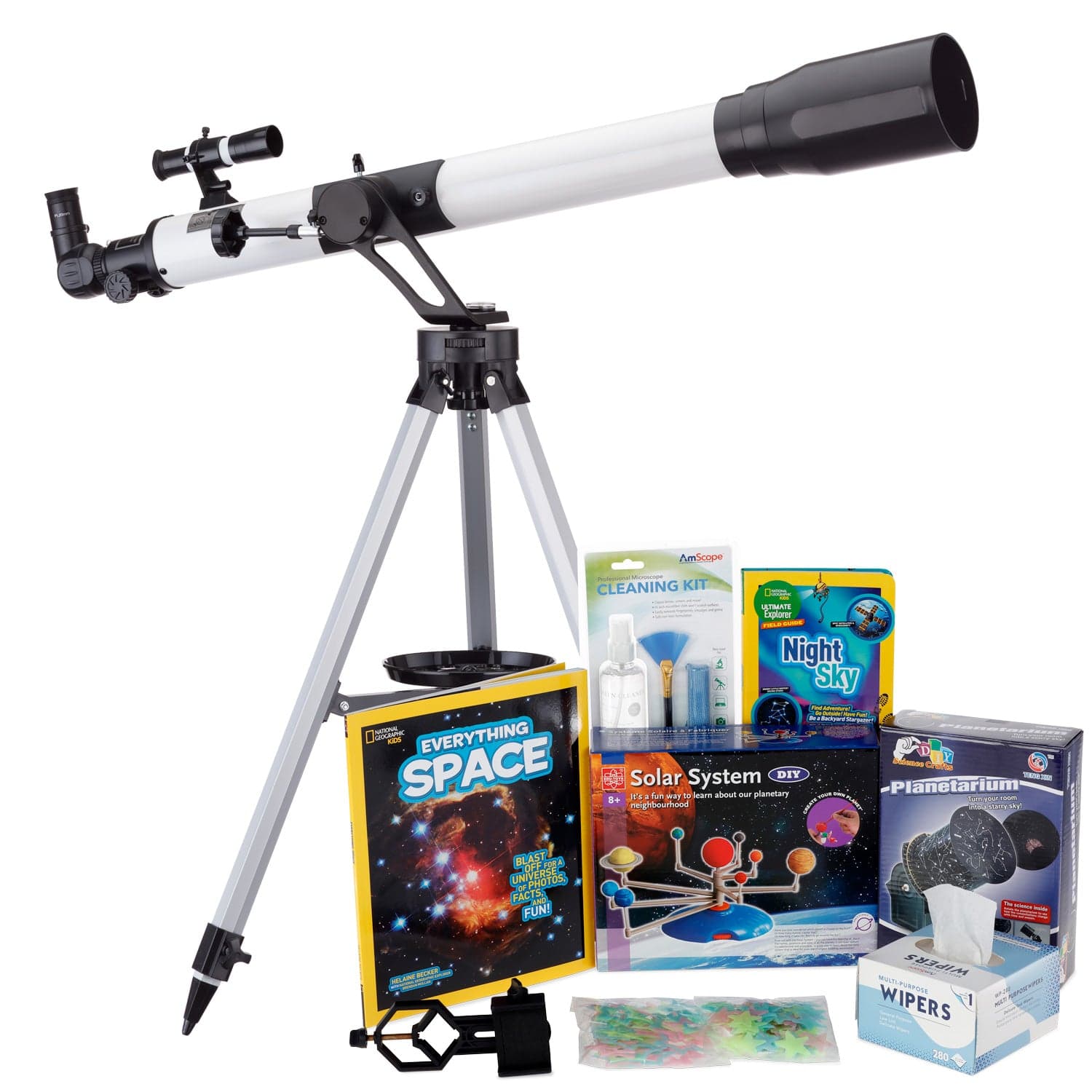AmScope Kid's Telescope Moon Gazer Series featuring 45X-450X 900x70mm Compact Telescope, Space-Themed Activity Kit, and more - Image 8