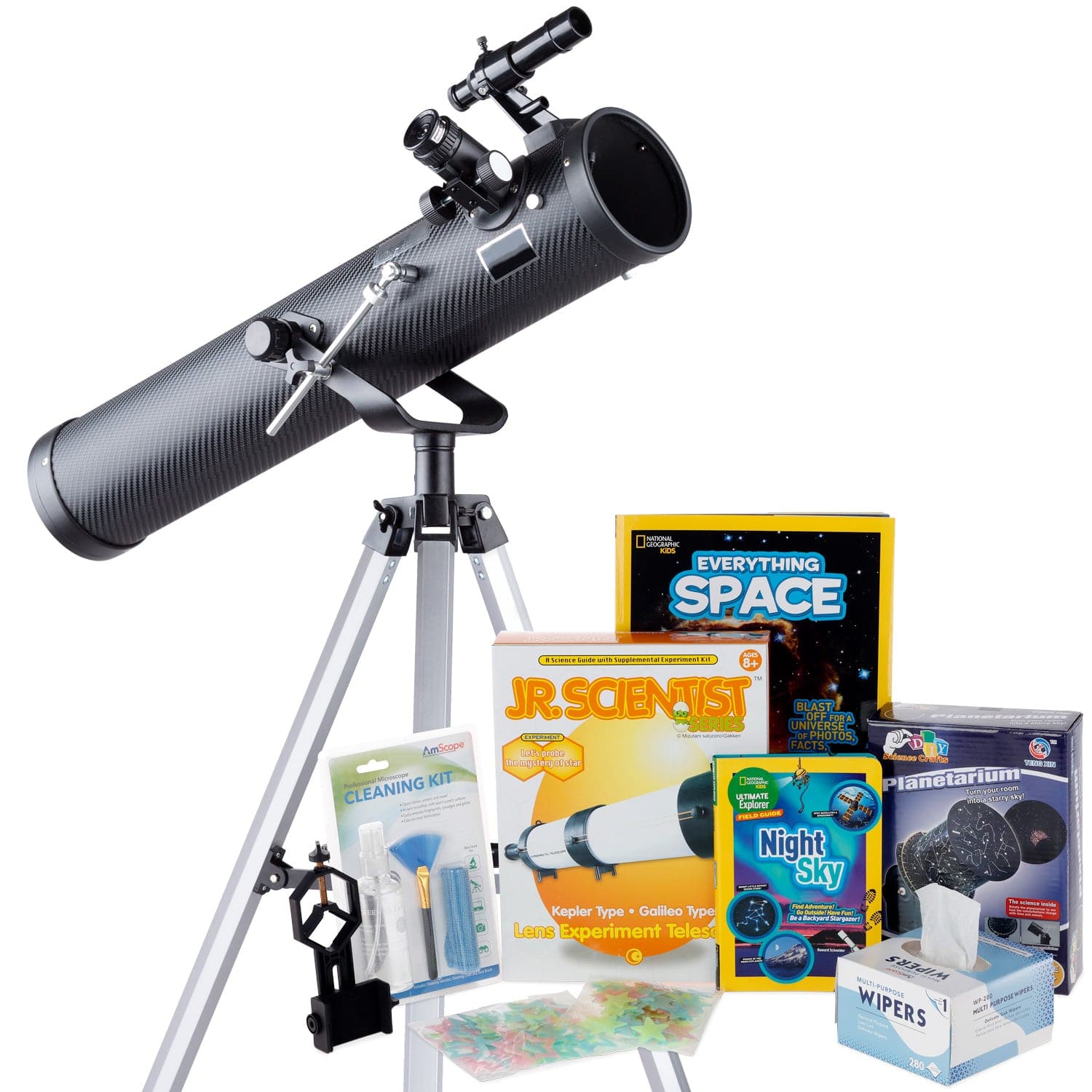 AmScope Kid's Telescope Beginner Astronomer Series featuring 35X-350X 76mm Reflector Telescope, Space-Themed Activity Kit, and more - Image 10