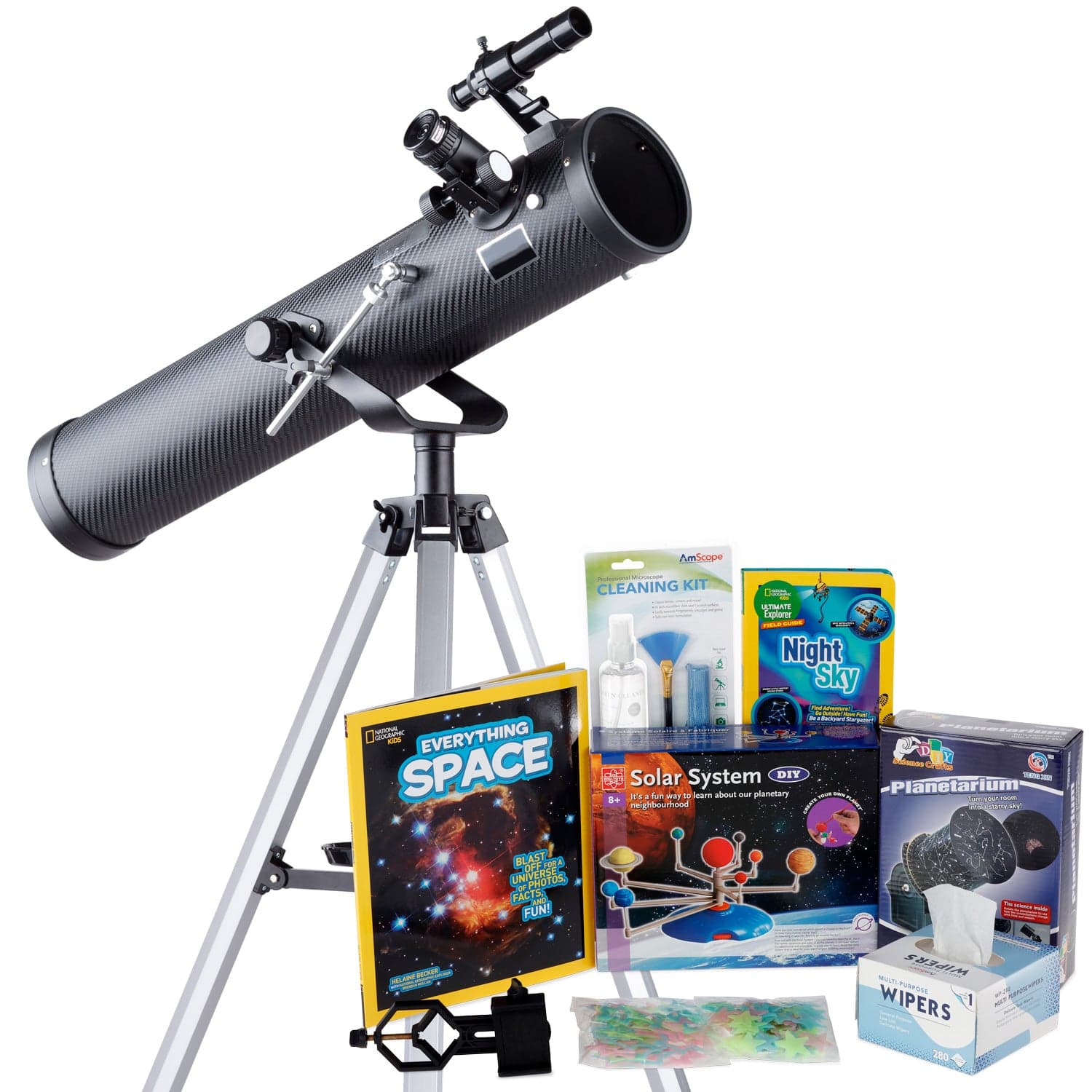 AmScope Kid's Telescope Beginner Astronomer Series featuring 35X-350X 76mm Reflector Telescope, Space-Themed Activity Kit, and more - Image 11