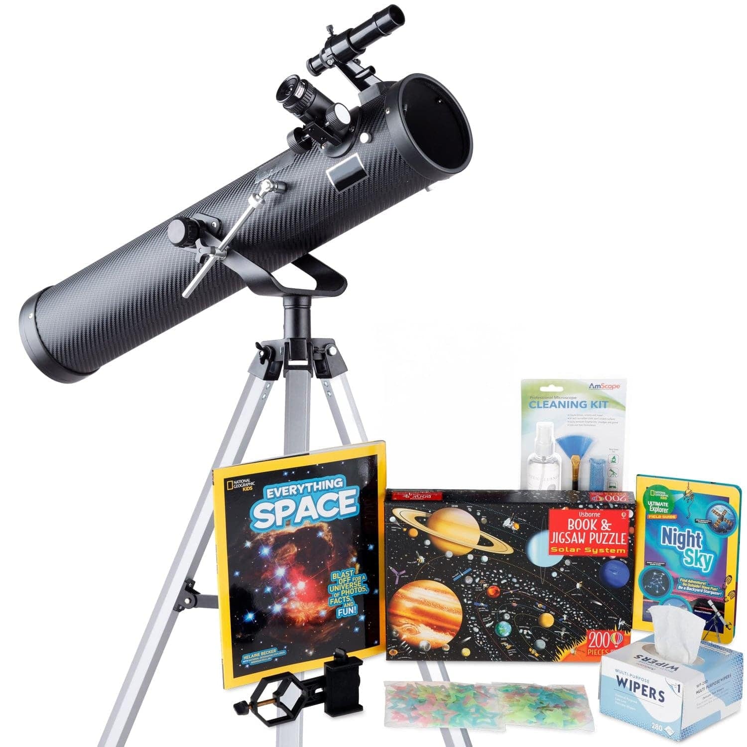 AmScope Kid's Telescope Beginner Astronomer Series featuring 35X-350X 76mm Reflector Telescope, Space-Themed Activity Kit, and more - Image 13