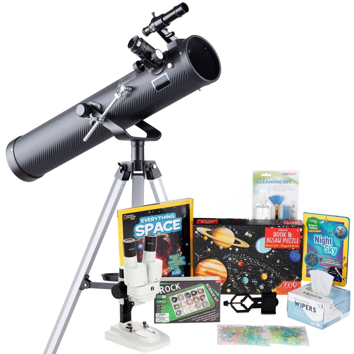 AmScope Kid's Telescope Beginner Astronomer Series featuring 35X-350X 76mm Reflector Telescope, Space-Themed Activity Kit, and more - Image 14