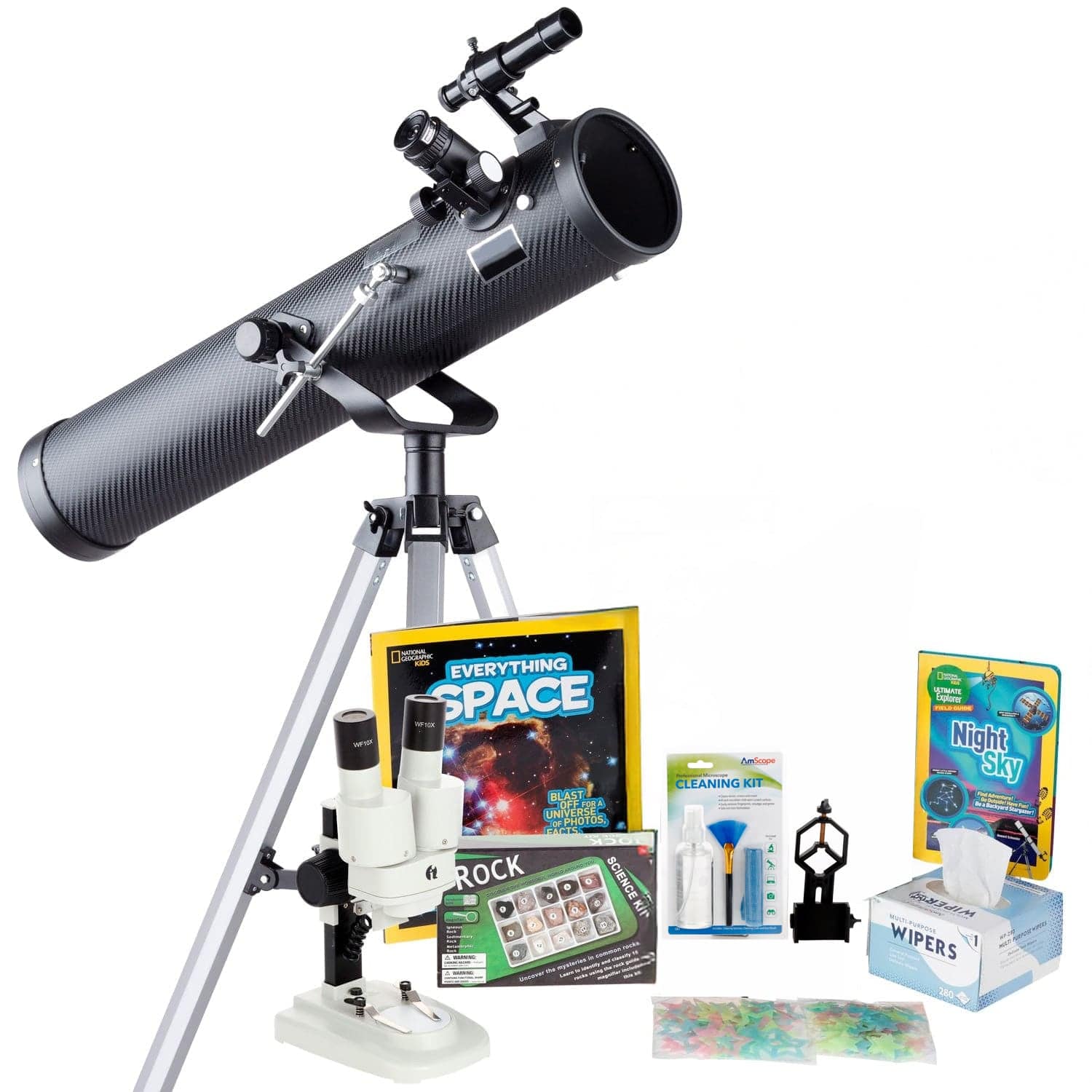 AmScope Kid's Telescope Beginner Astronomer Series featuring 35X-350X 76mm Reflector Telescope, Space-Themed Activity Kit, and more - Image 16
