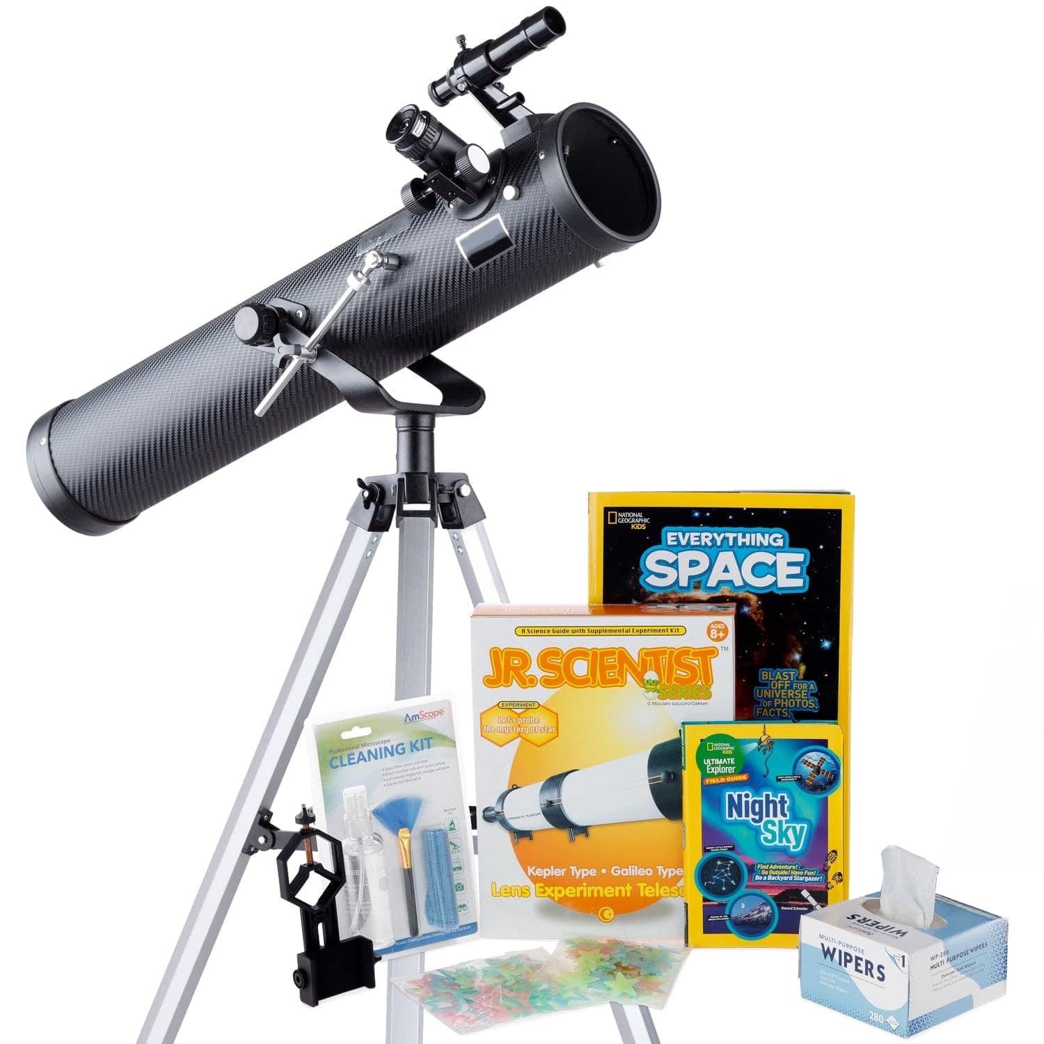 AmScope Kid's Telescope Beginner Astronomer Series featuring 35X-350X 76mm Reflector Telescope, Space-Themed Activity Kit, and more - Image 18