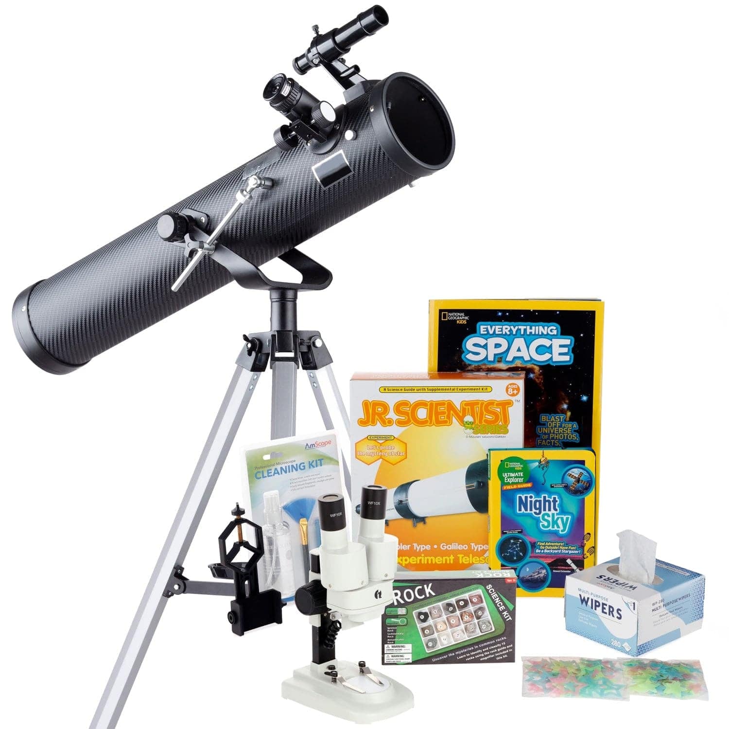 AmScope Kid's Telescope Beginner Astronomer Series featuring 35X-350X 76mm Reflector Telescope, Space-Themed Activity Kit, and more - Image 2