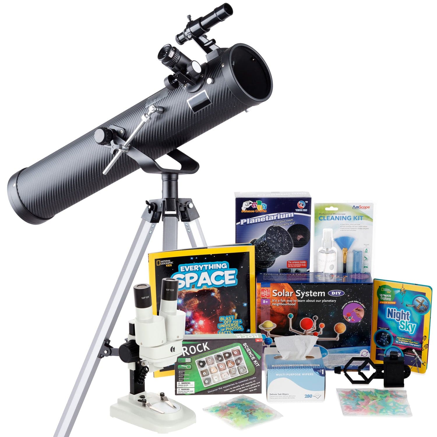 AmScope Kid's Telescope Beginner Astronomer Series featuring 35X-350X 76mm Reflector Telescope, Space-Themed Activity Kit, and more - Image 3
