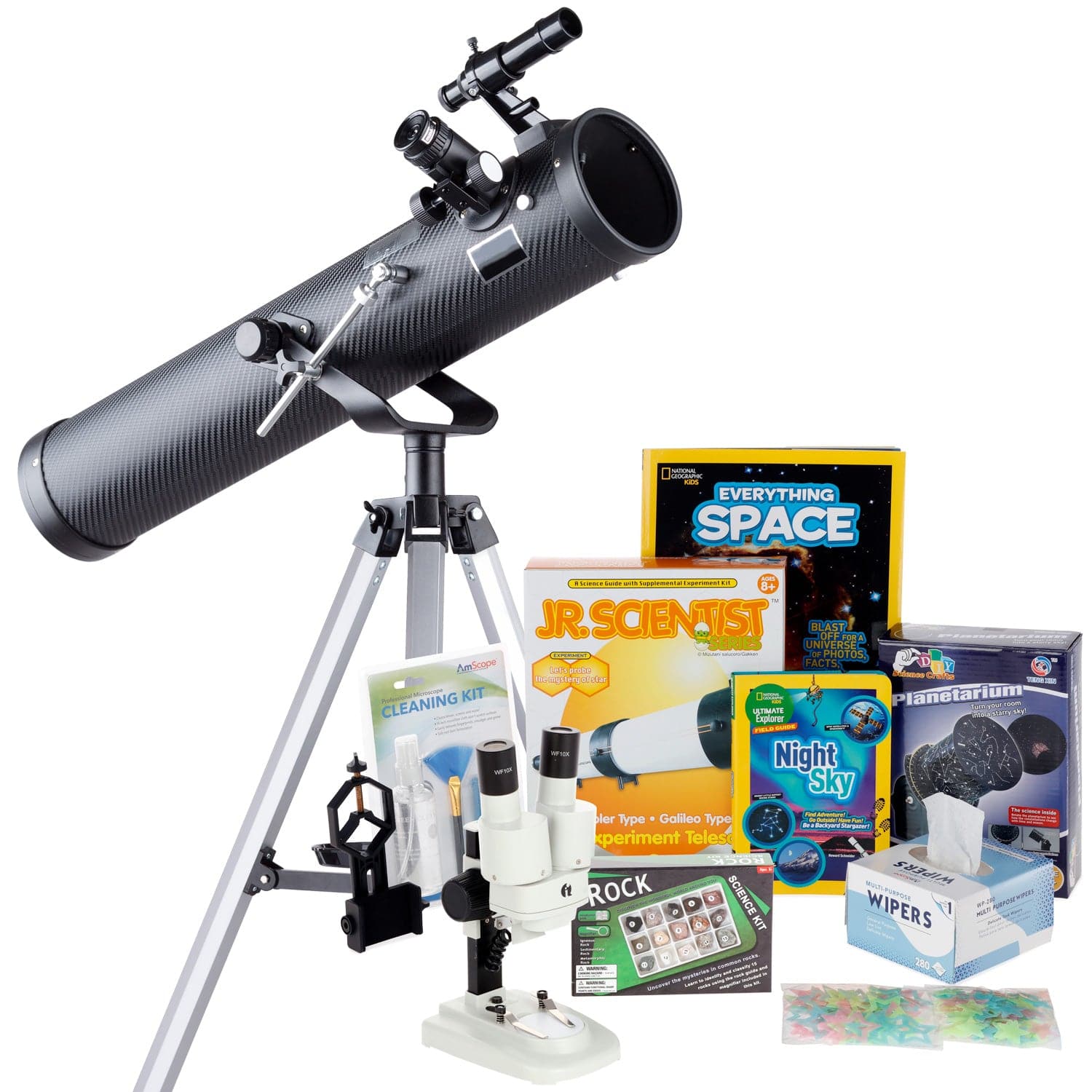 AmScope Kid's Telescope Beginner Astronomer Series featuring 35X-350X 76mm Reflector Telescope, Space-Themed Activity Kit, and more - Image 4