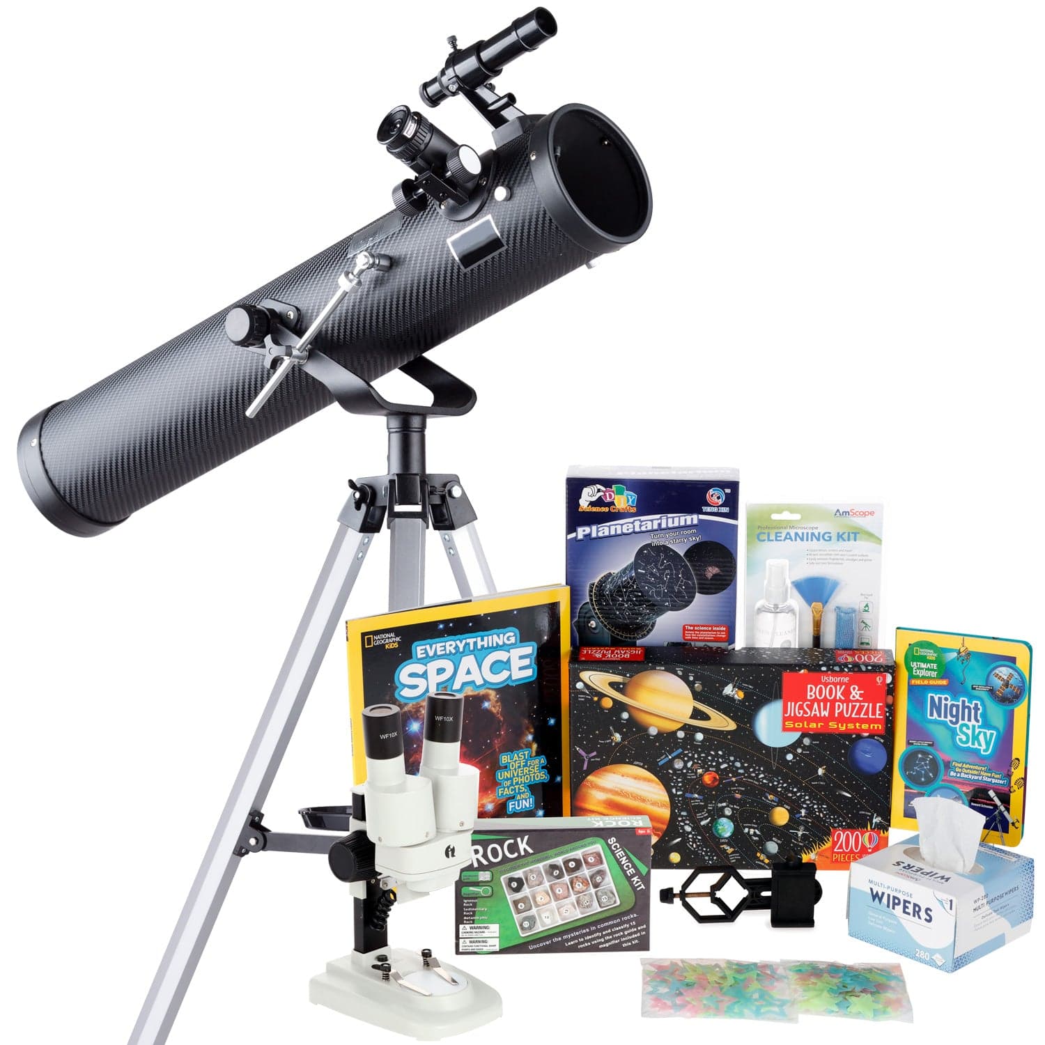AmScope Kid's Telescope Beginner Astronomer Series featuring 35X-350X 76mm Reflector Telescope, Space-Themed Activity Kit, and more - Image 5