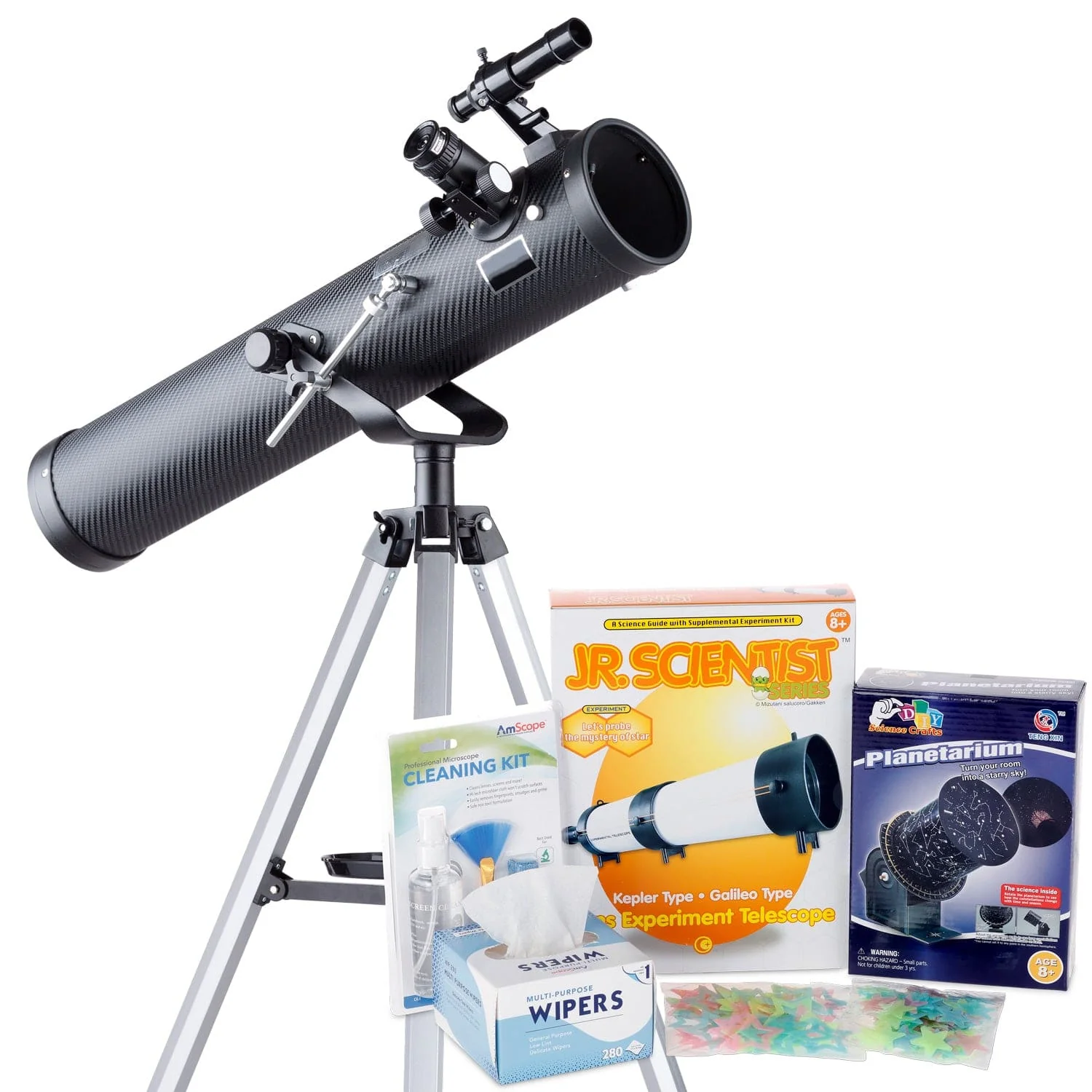 AmScope Kid's Telescope Beginner Astronomer Series featuring 35X-350X 76mm Reflector Telescope, Space-Themed Activity Kit, and more - Image 7