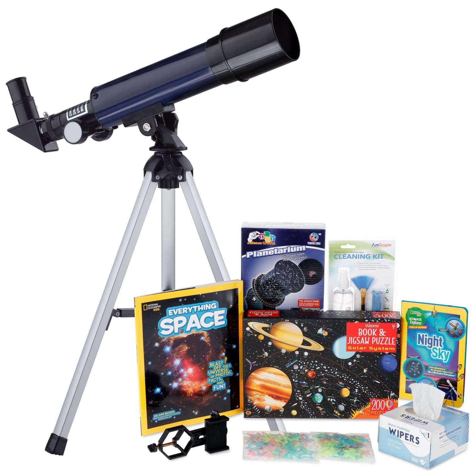 AmScope Kid's Telescope Beginner Astronomer Series featuring 18-90X 360x50mm Compact Telescope, Space-Themed Activity Kit, and more - Image 10