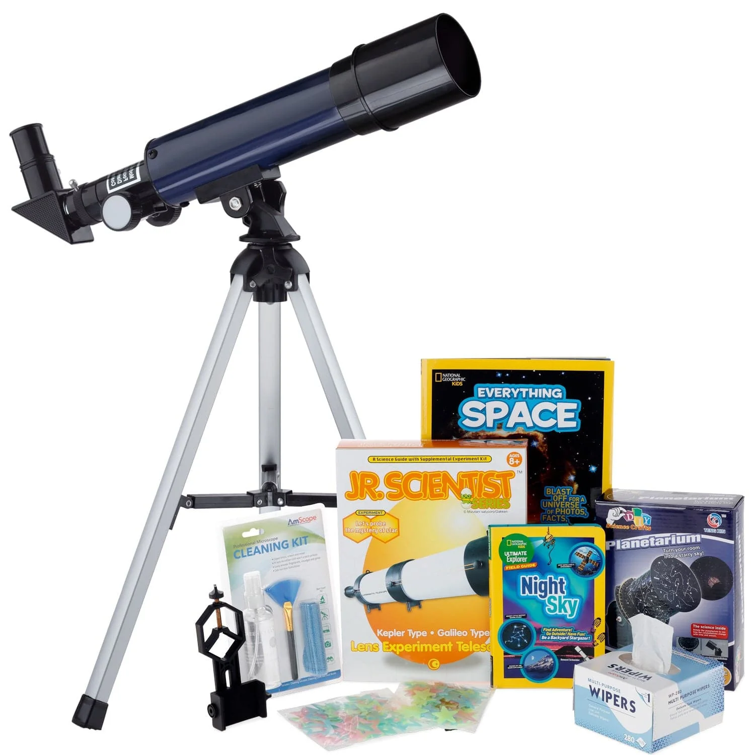 AmScope Kid's Telescope Beginner Astronomer Series featuring 18-90X 360x50mm Compact Telescope, Space-Themed Activity Kit, and more - Image 11