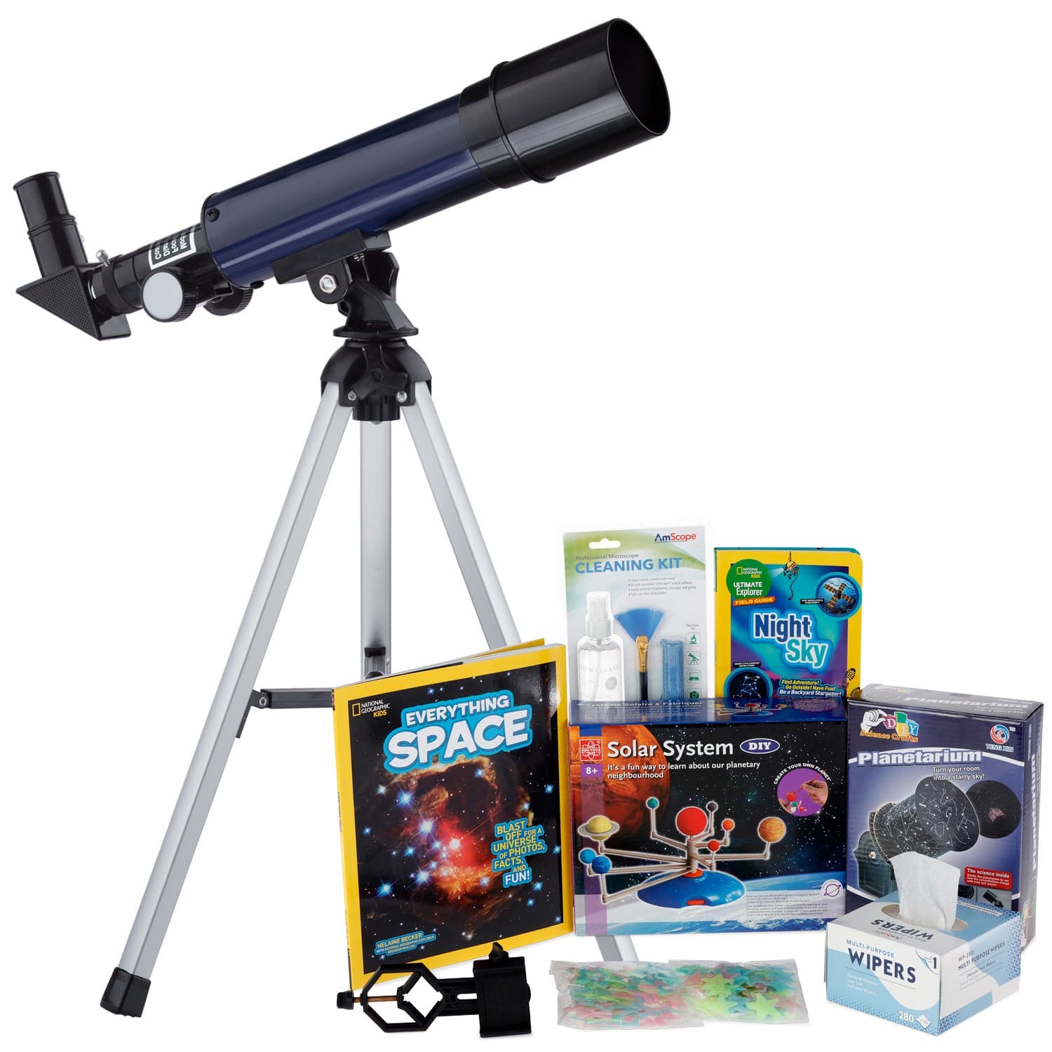 AmScope Kid's Telescope Beginner Astronomer Series featuring 18-90X 360x50mm Compact Telescope, Space-Themed Activity Kit, and more - Image 12