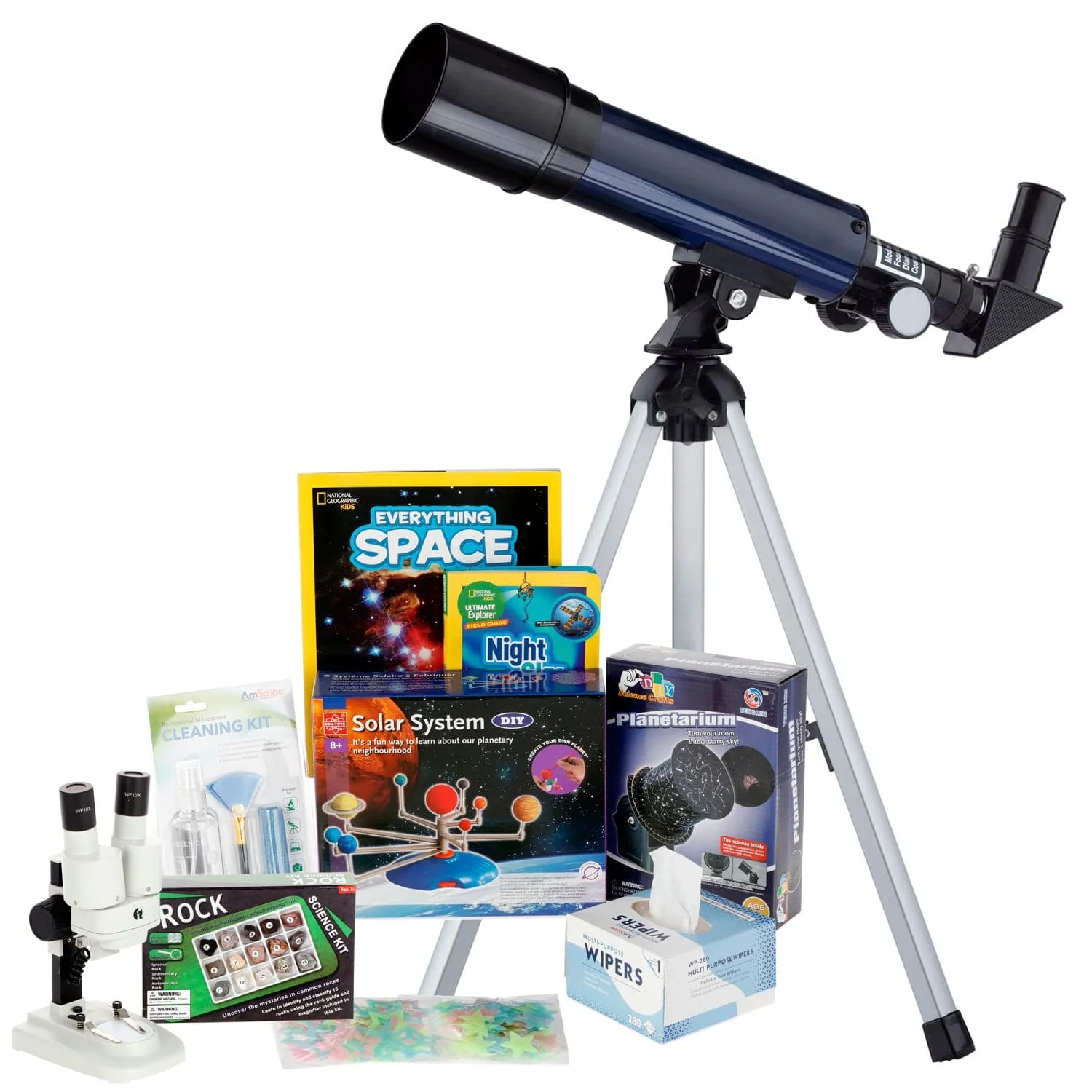 AmScope Kid's Telescope Beginner Astronomer Series featuring 18-90X 360x50mm Compact Telescope, Space-Themed Activity Kit, and more - Image 14