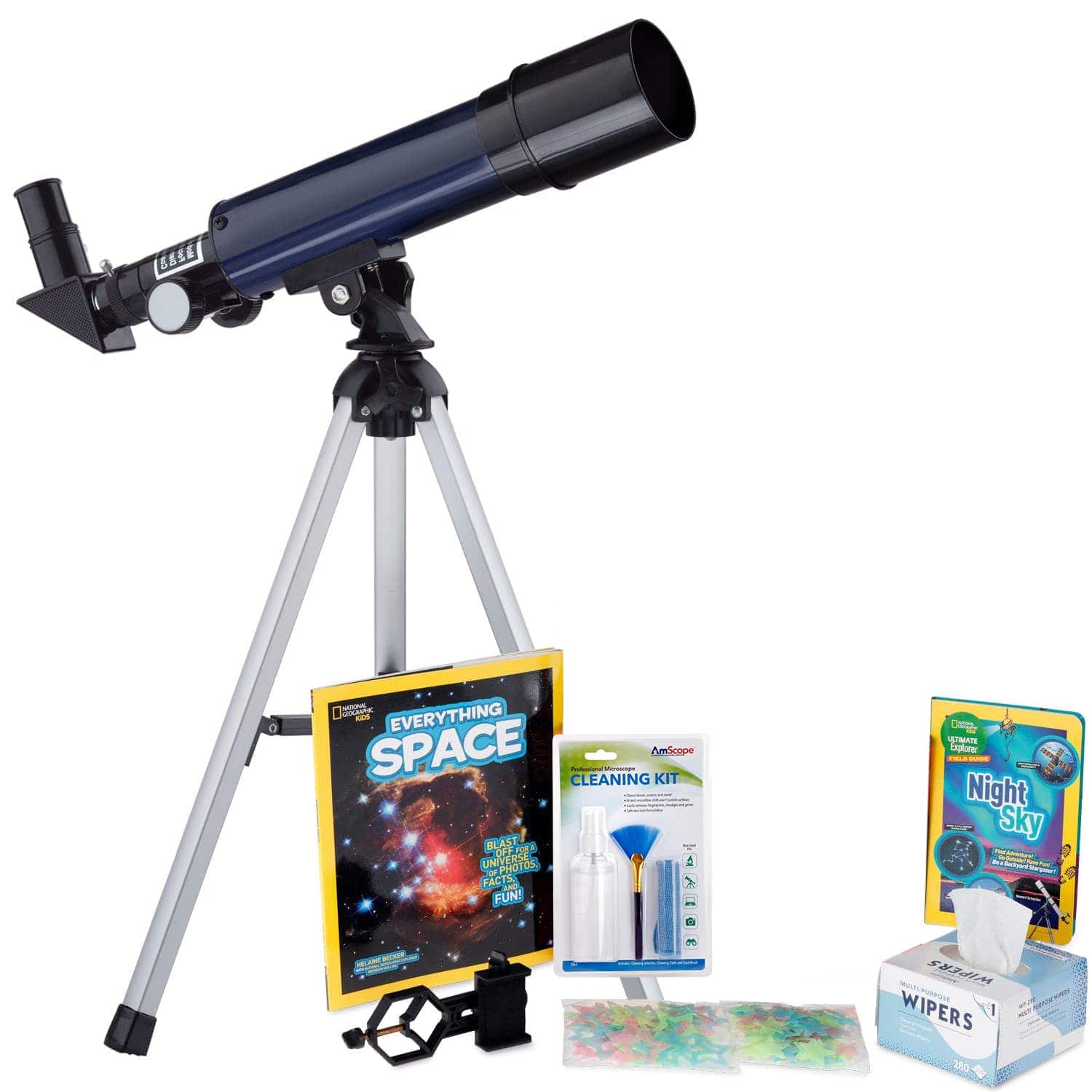 AmScope Kid's Telescope Beginner Astronomer Series featuring 18-90X 360x50mm Compact Telescope, Space-Themed Activity Kit, and more - Image 2