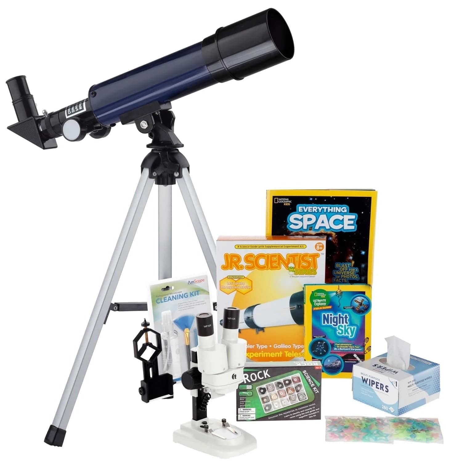 AmScope Kid's Telescope Beginner Astronomer Series featuring 18-90X 360x50mm Compact Telescope, Space-Themed Activity Kit, and more - Image 20