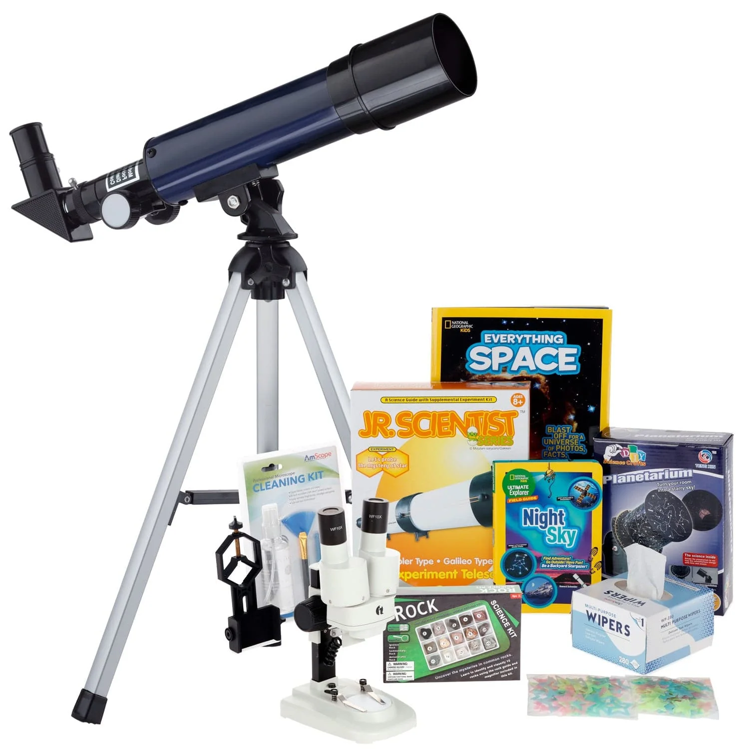 AmScope Kid's Telescope Beginner Astronomer Series featuring 18-90X 360x50mm Compact Telescope, Space-Themed Activity Kit, and more - Image 6