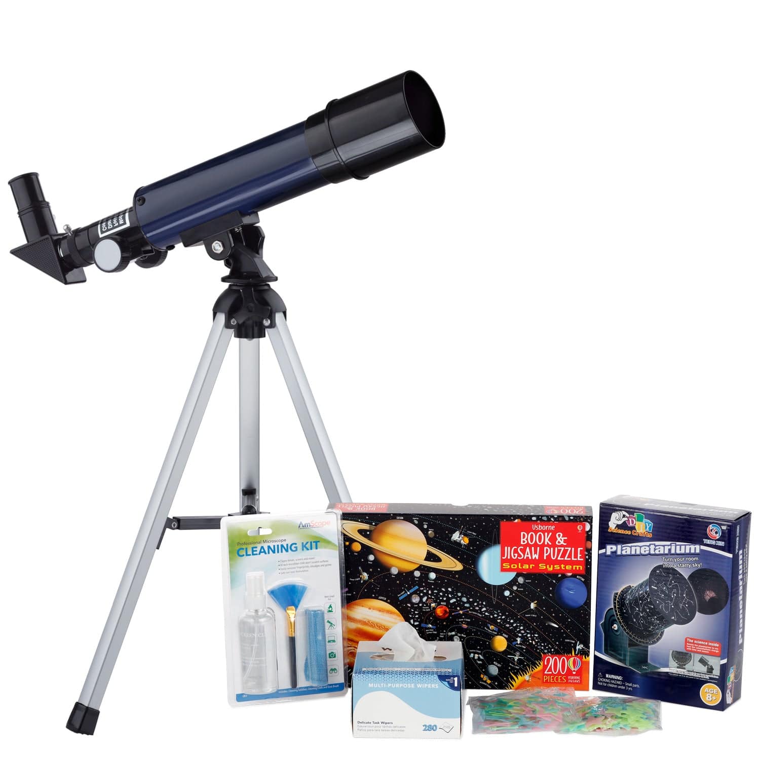AmScope Kid's Telescope Beginner Astronomer Series featuring 18-90X 360x50mm Compact Telescope, Space-Themed Activity Kit, and more - Image 7