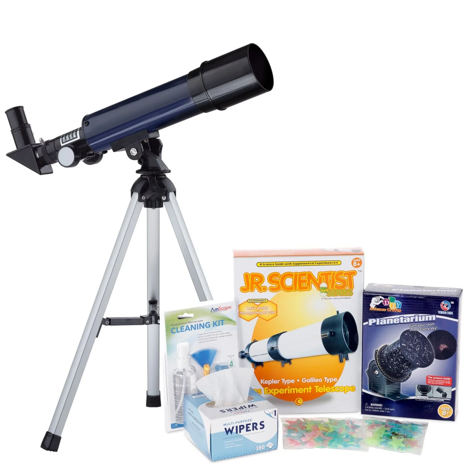 AmScope Kid's Telescope Beginner Astronomer Series featuring 18-90X 360x50mm Compact Telescope, Space-Themed Activity Kit, and more - Image 8