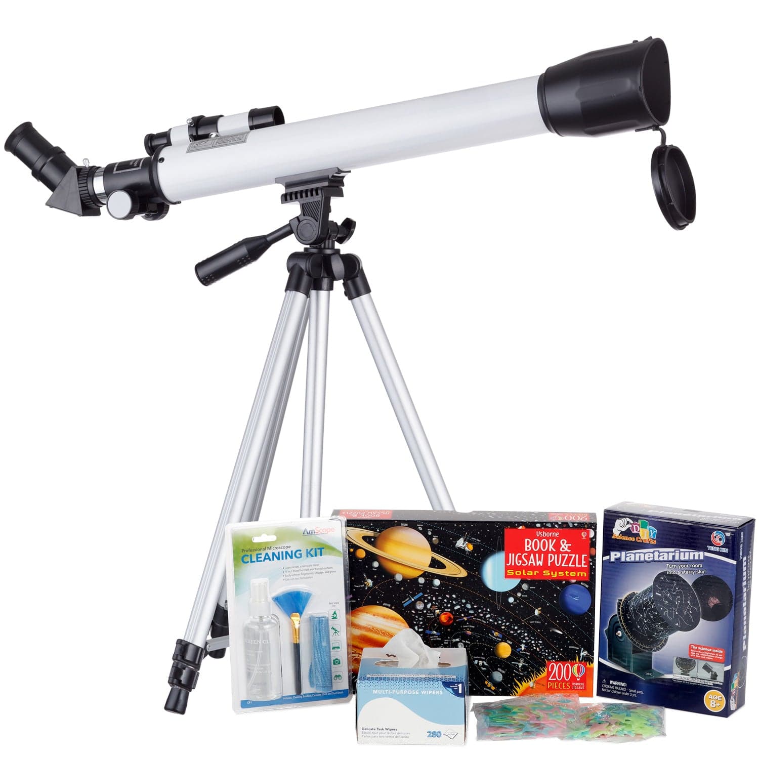 AmScope Kid's Telescope Moon Gazer Series featuring 30X-180X 600x50mm AmScope Kid's Telescope, Space-Themed Activity Kit, and more - Image 10