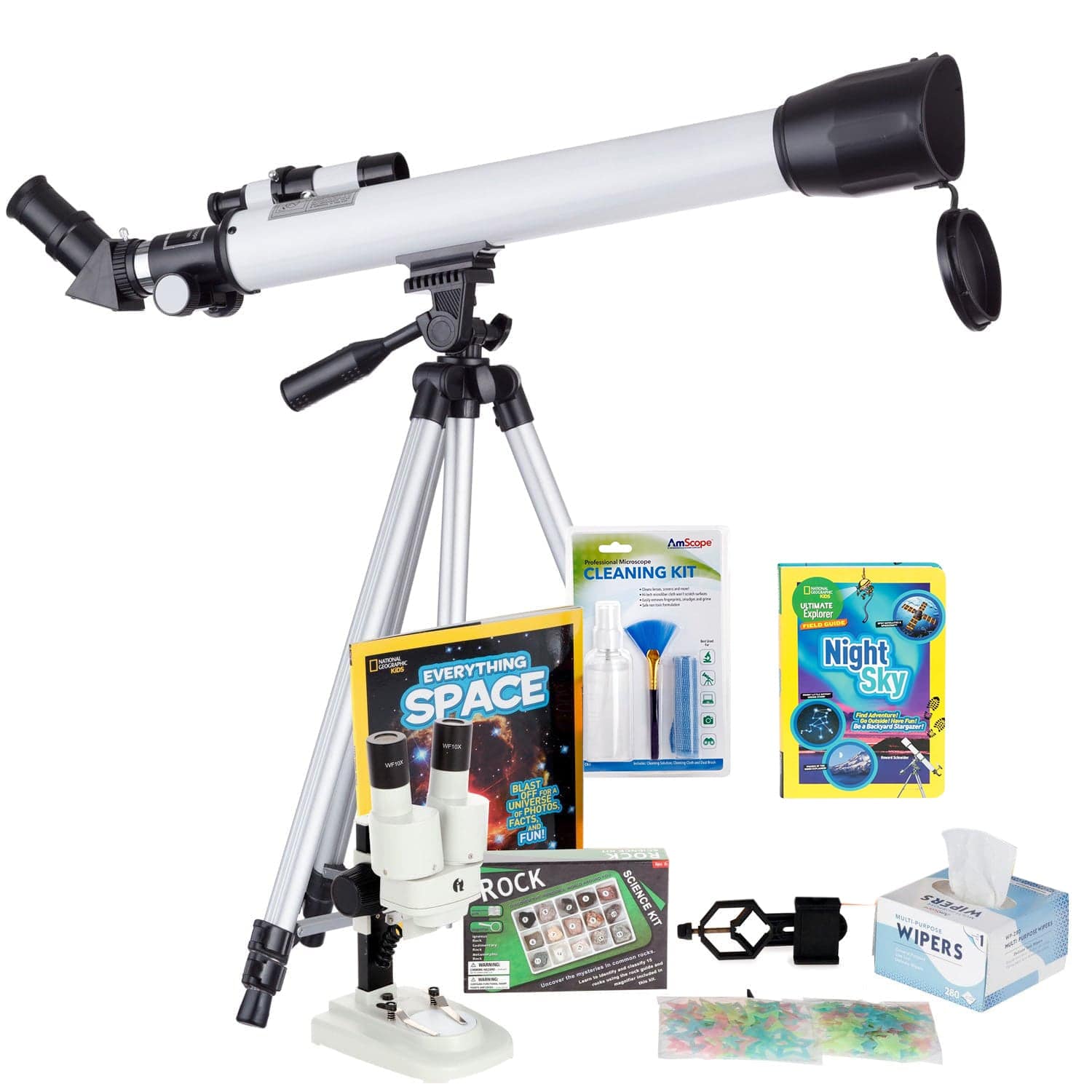 AmScope Kid's Telescope Moon Gazer Series featuring 30X-180X 600x50mm AmScope Kid's Telescope, Space-Themed Activity Kit, and more - Image 14