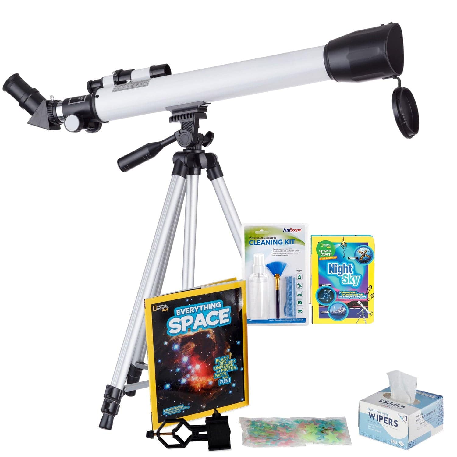 AmScope Kid's Telescope Moon Gazer Series featuring 30X-180X 600x50mm AmScope Kid's Telescope, Space-Themed Activity Kit, and more - Image 16
