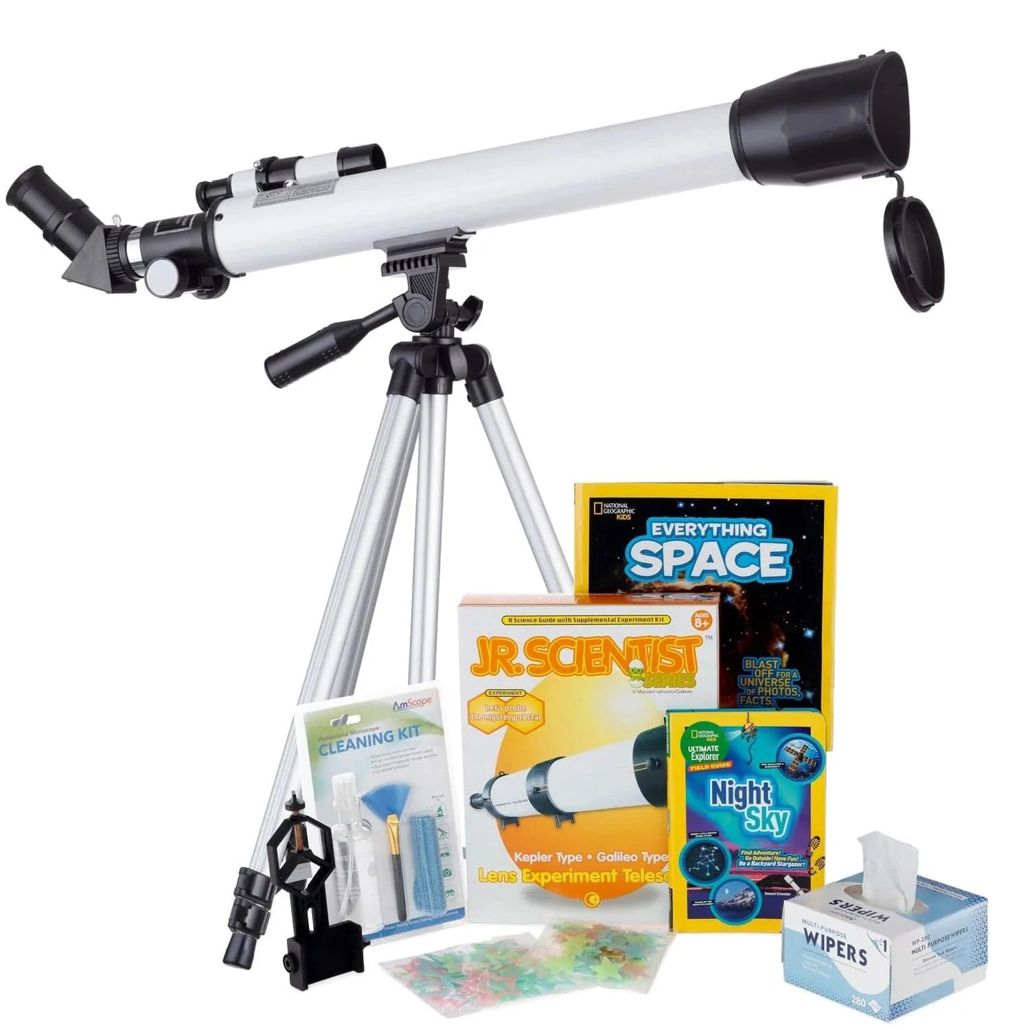 AmScope Kid's Telescope Moon Gazer Series featuring 30X-180X 600x50mm AmScope Kid's Telescope, Space-Themed Activity Kit, and more - Image 18