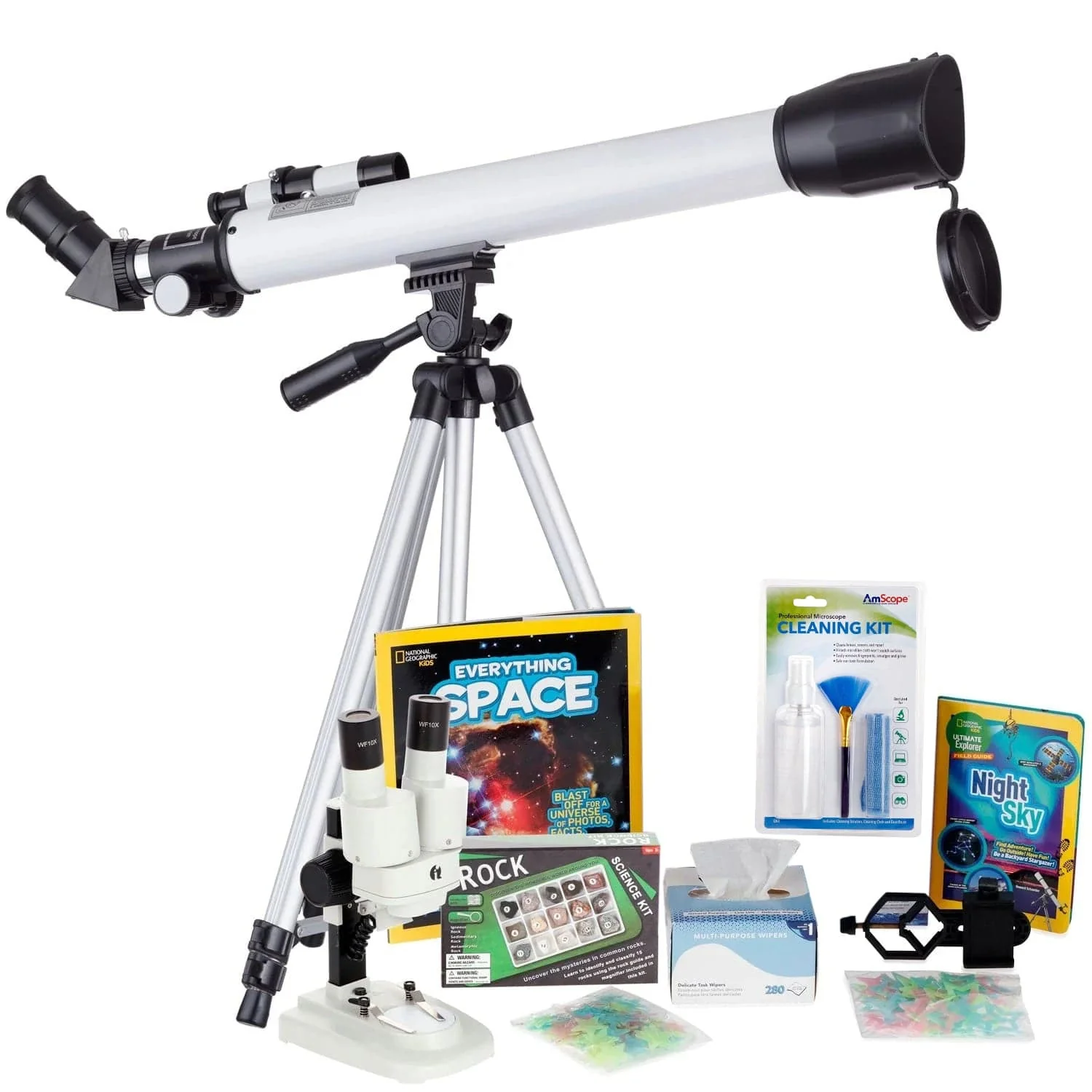 AmScope Kid's Telescope Moon Gazer Series featuring 30X-180X 600x50mm AmScope Kid's Telescope, Space-Themed Activity Kit, and more - Image 19