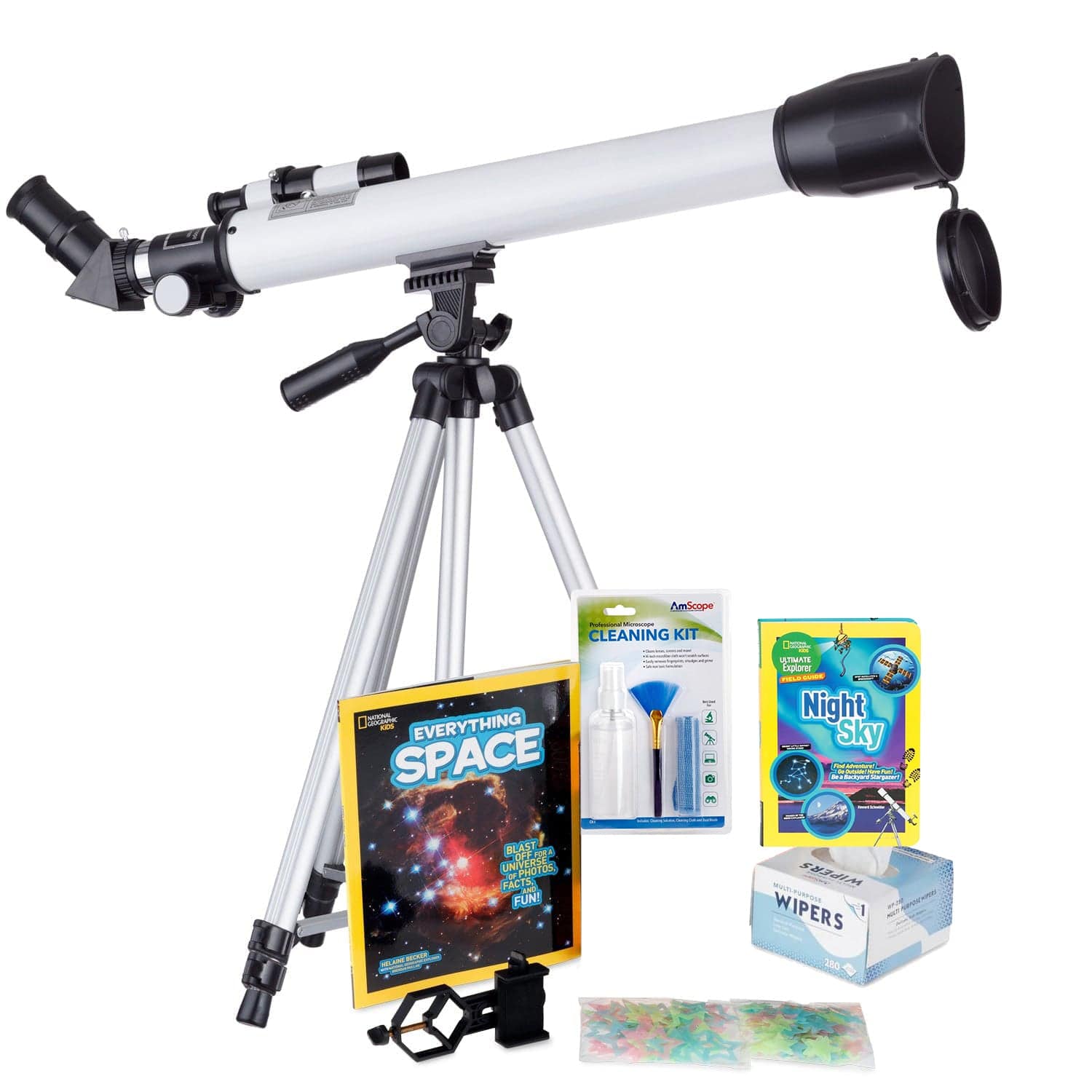 AmScope Kid's Telescope Moon Gazer Series featuring 30X-180X 600x50mm AmScope Kid's Telescope, Space-Themed Activity Kit, and more - Image 2