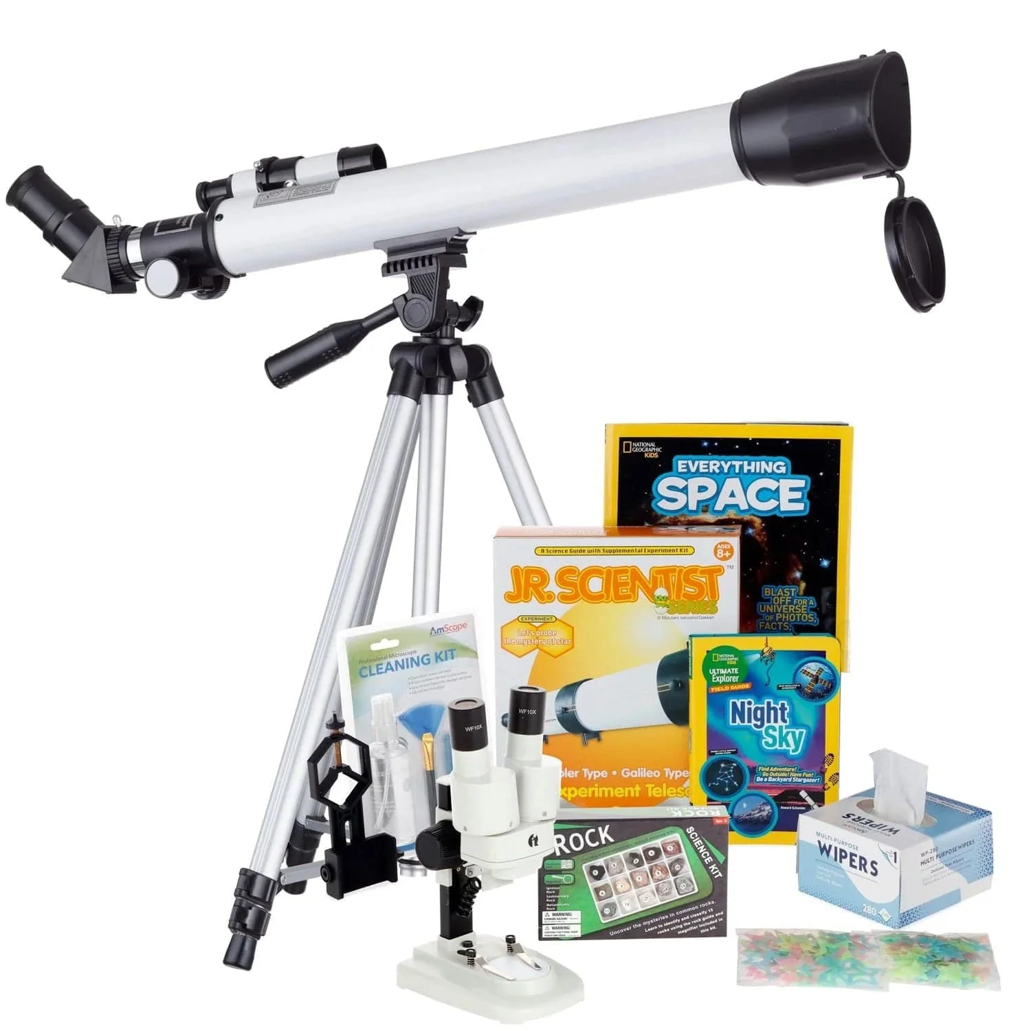 AmScope Kid's Telescope Moon Gazer Series featuring 30X-180X 600x50mm AmScope Kid's Telescope, Space-Themed Activity Kit, and more - Image 20