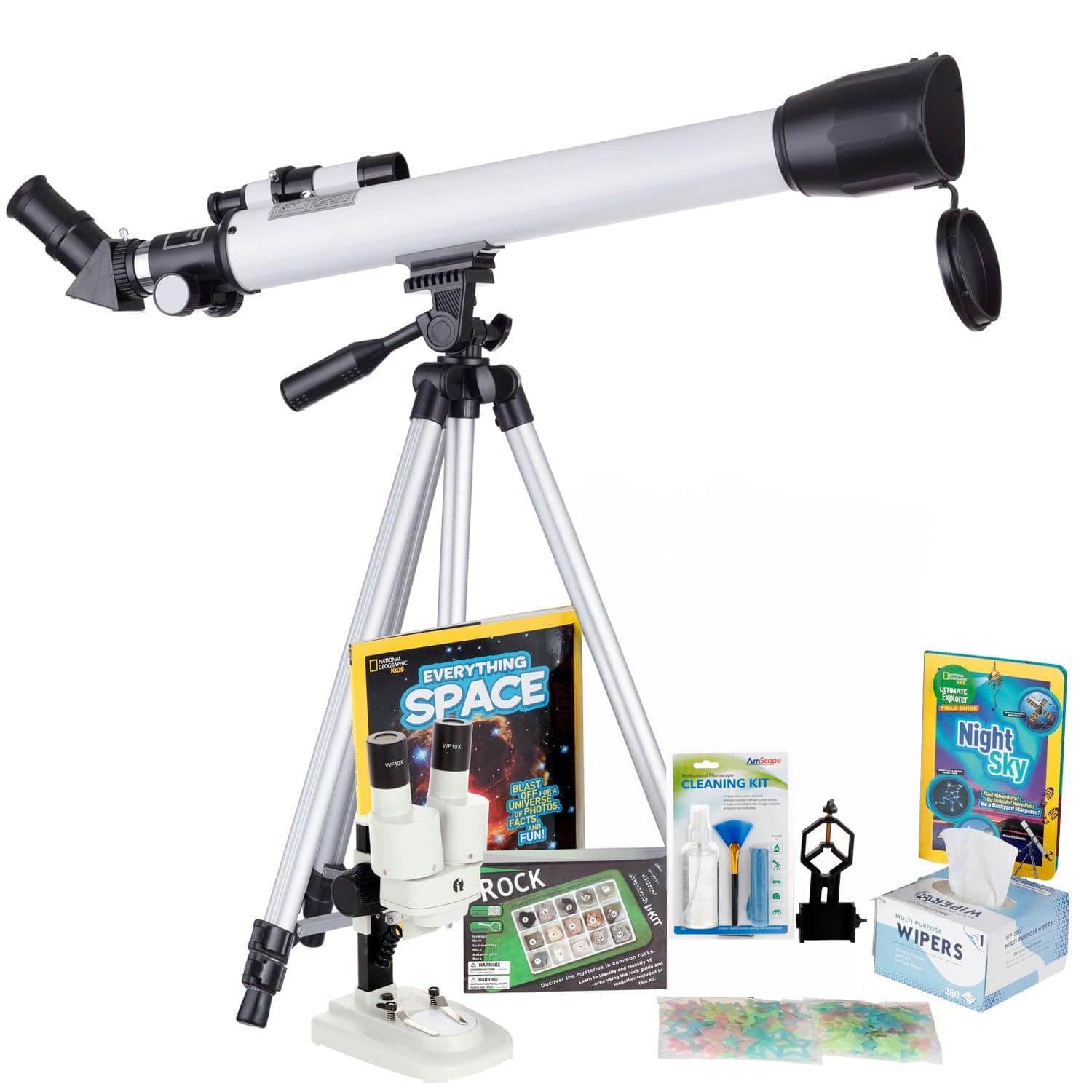 AmScope Kid's Telescope Moon Gazer Series featuring 30X-180X 600x50mm AmScope Kid's Telescope, Space-Themed Activity Kit, and more - Image 3