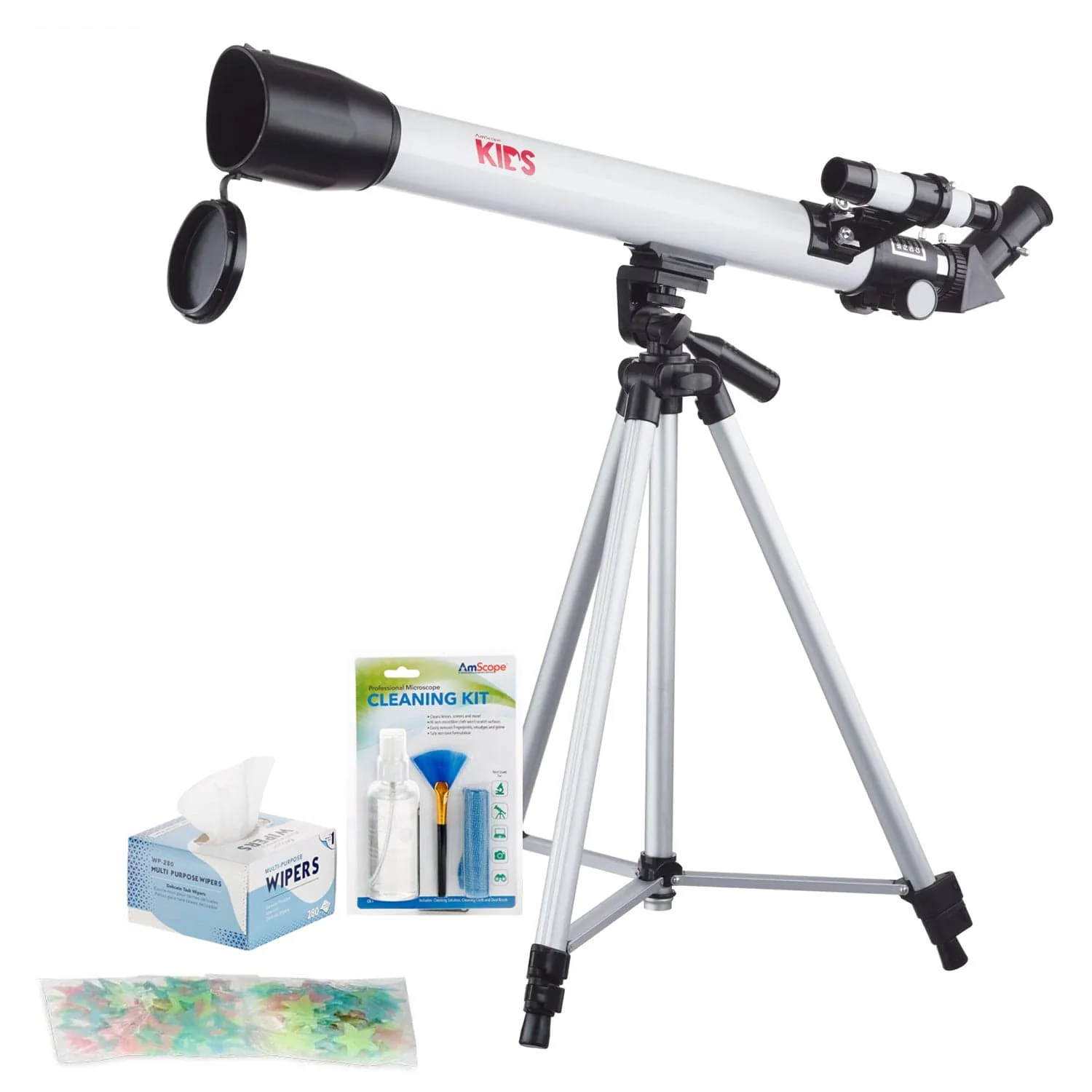 AmScope Kid's Telescope Moon Gazer Series featuring 30X-180X 600x50mm AmScope Kid's Telescope, Space-Themed Activity Kit, and more - Image 4