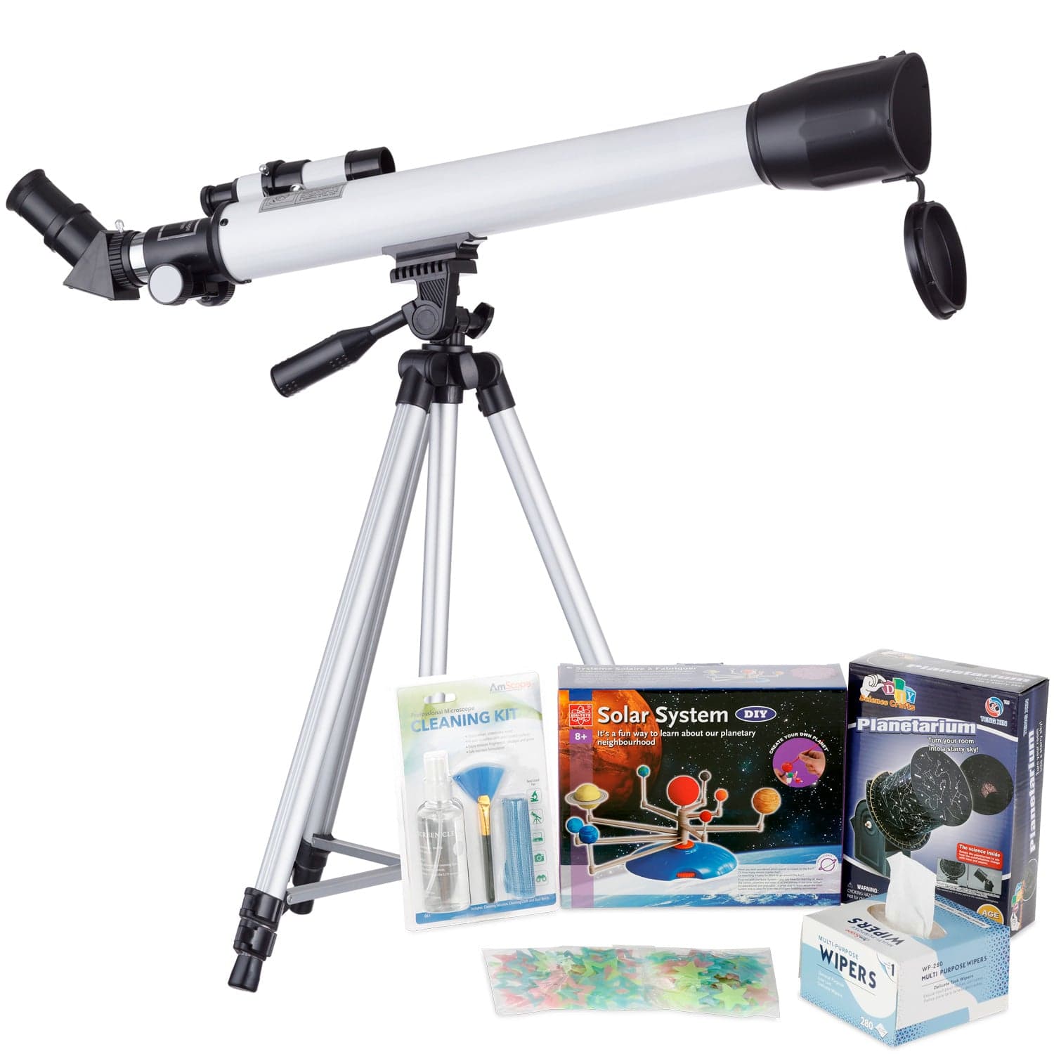 AmScope Kid's Telescope Moon Gazer Series featuring 30X-180X 600x50mm AmScope Kid's Telescope, Space-Themed Activity Kit, and more - Image 8