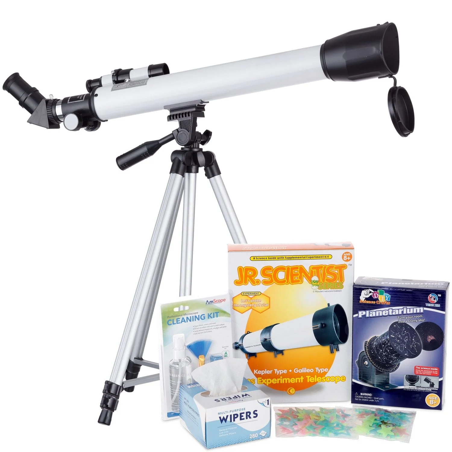 AmScope Kid's Telescope Moon Gazer Series featuring 30X-180X 600x50mm AmScope Kid's Telescope, Space-Themed Activity Kit, and more - Image 9