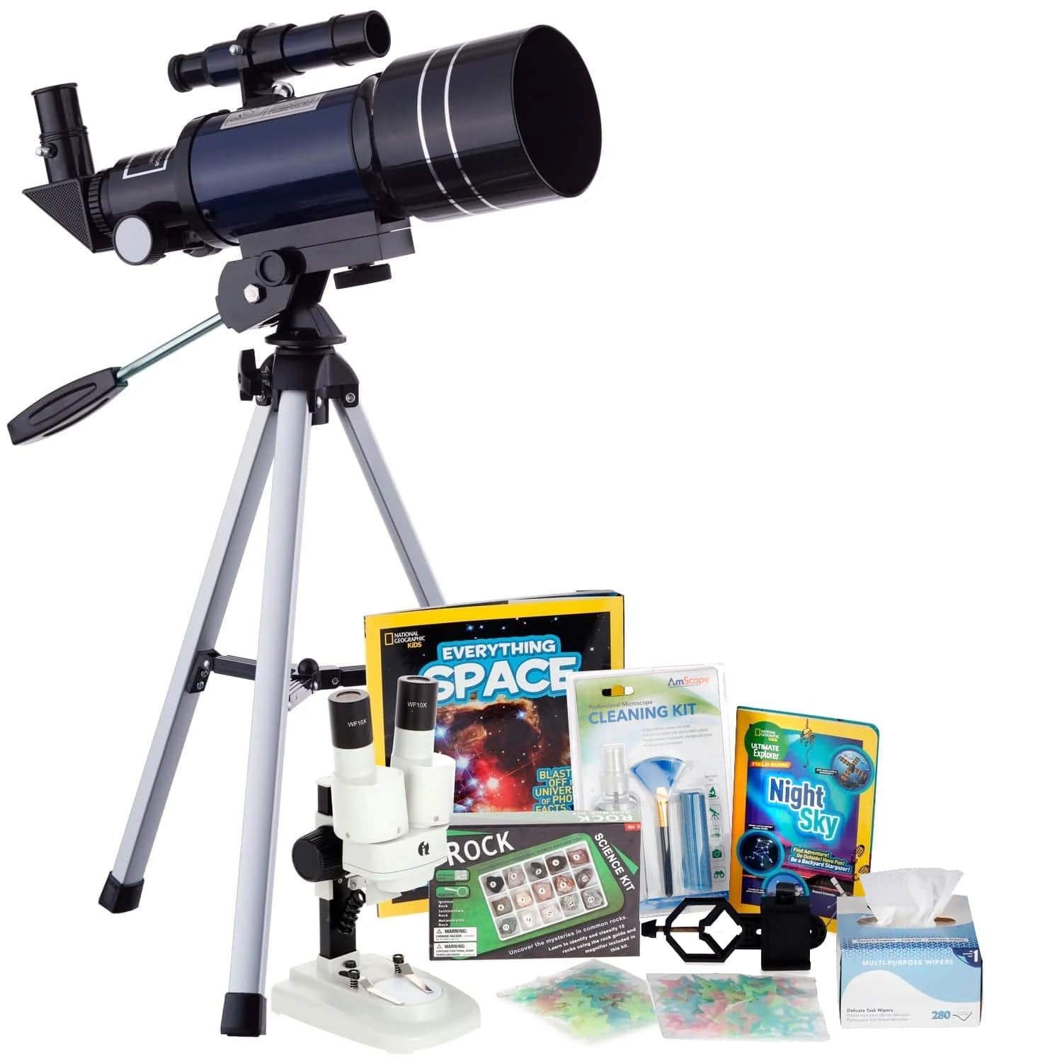 AmScope Kid's Telescope Beginner Astronomer Series featuring 15-150X 300x70mm Compact Telescope, Space-Themed Activity Kit, and more - Image 12