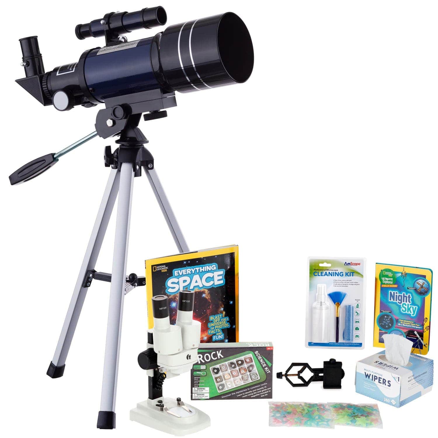 AmScope Kid's Telescope Beginner Astronomer Series featuring 15-150X 300x70mm Compact Telescope, Space-Themed Activity Kit, and more - Image 13