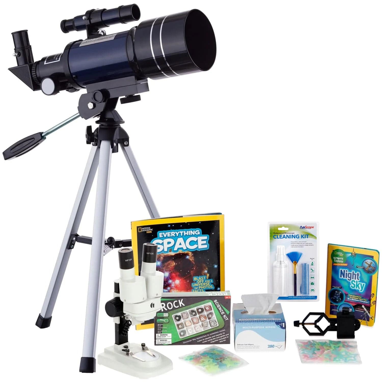 AmScope Kid's Telescope Beginner Astronomer Series featuring 15-150X 300x70mm Compact Telescope, Space-Themed Activity Kit, and more - Image 14