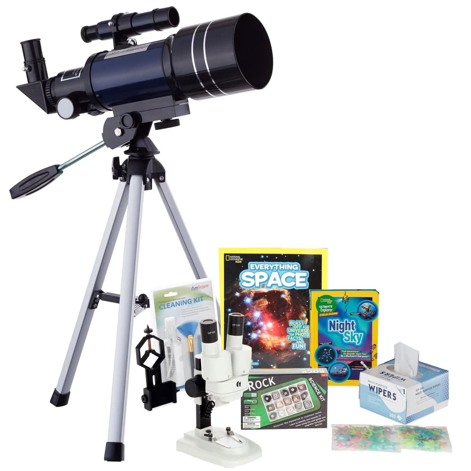 AmScope Kid's Telescope Beginner Astronomer Series featuring 15-150X 300x70mm Compact Telescope, Space-Themed Activity Kit, and more - Image 15