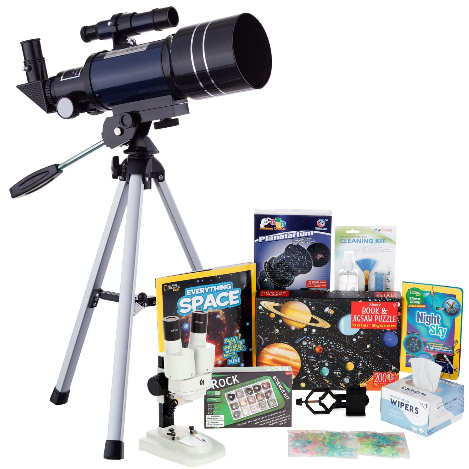 AmScope Kid's Telescope Beginner Astronomer Series featuring 15-150X 300x70mm Compact Telescope, Space-Themed Activity Kit, and more - Image 5