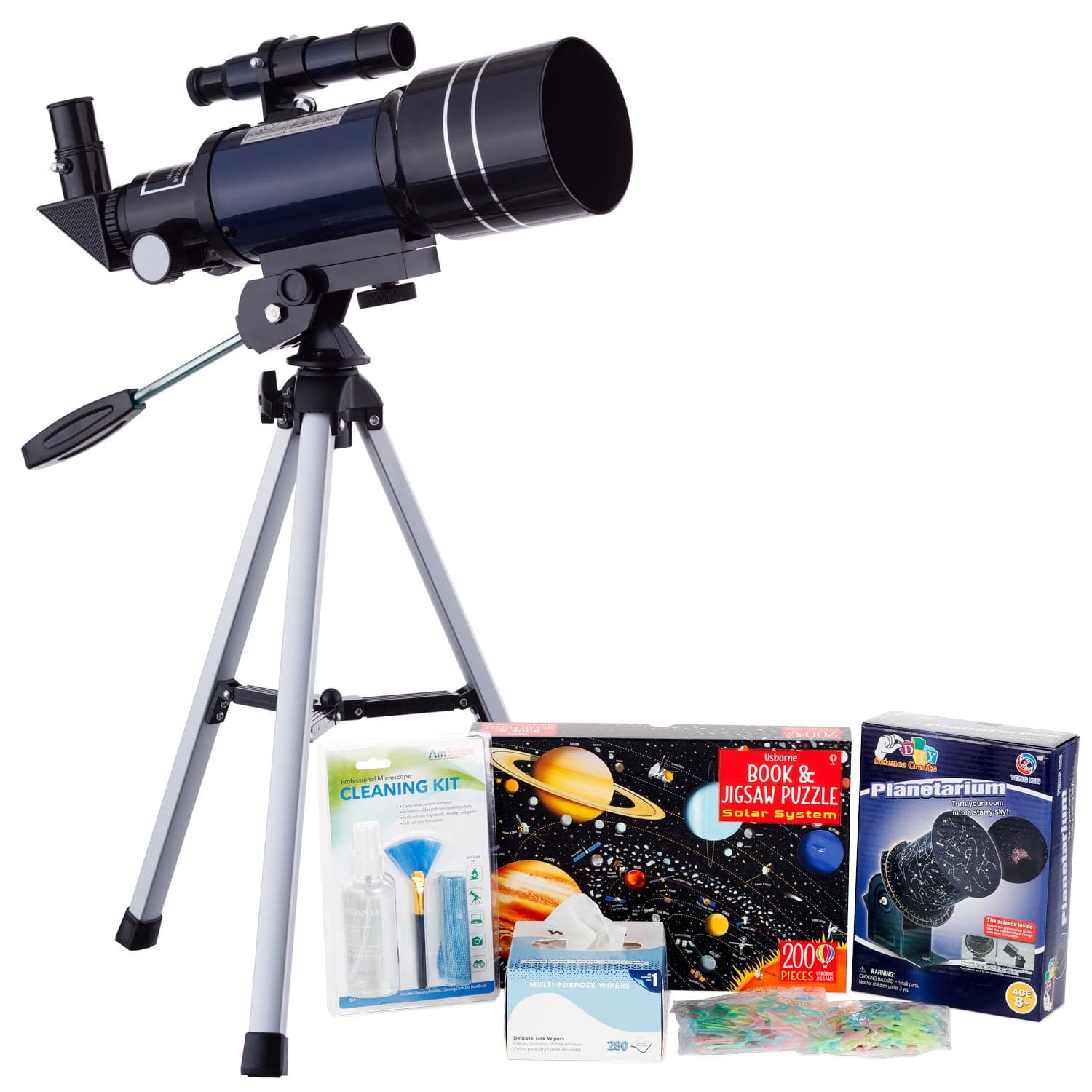 AmScope Kid's Telescope Beginner Astronomer Series featuring 15-150X 300x70mm Compact Telescope, Space-Themed Activity Kit, and more - Image 6