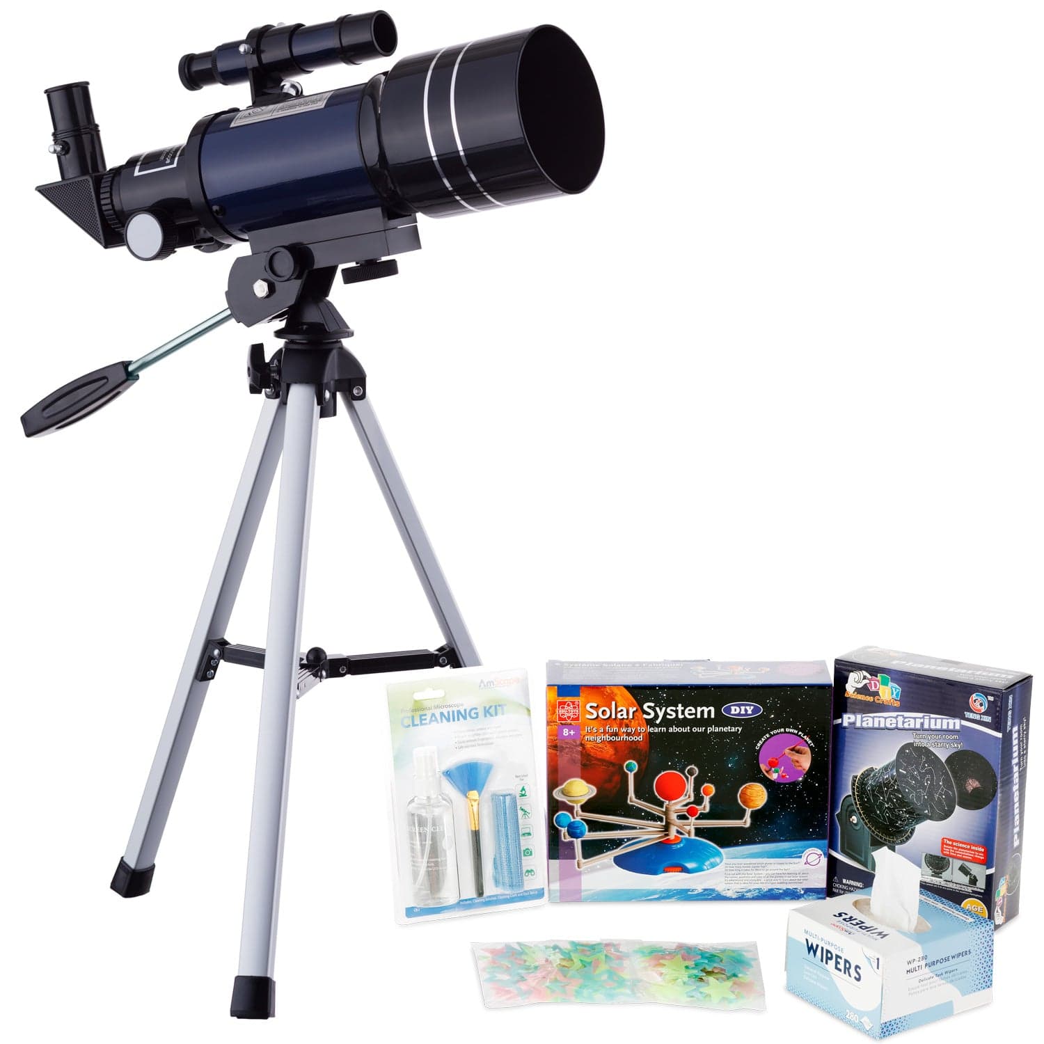 AmScope Kid's Telescope Beginner Astronomer Series featuring 15-150X 300x70mm Compact Telescope, Space-Themed Activity Kit, and more - Image 7
