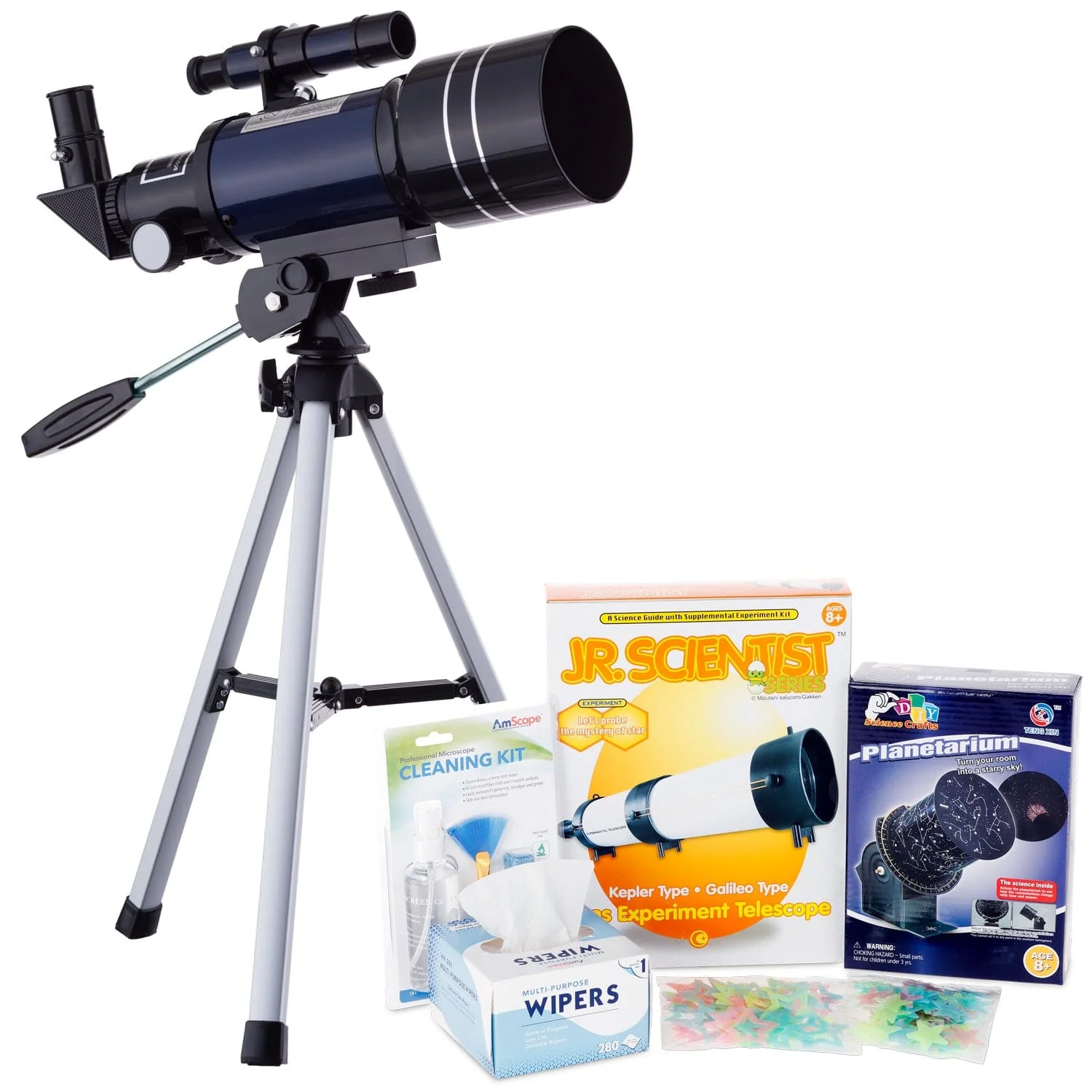 AmScope Kid's Telescope Beginner Astronomer Series featuring 15-150X 300x70mm Compact Telescope, Space-Themed Activity Kit, and more - Image 8