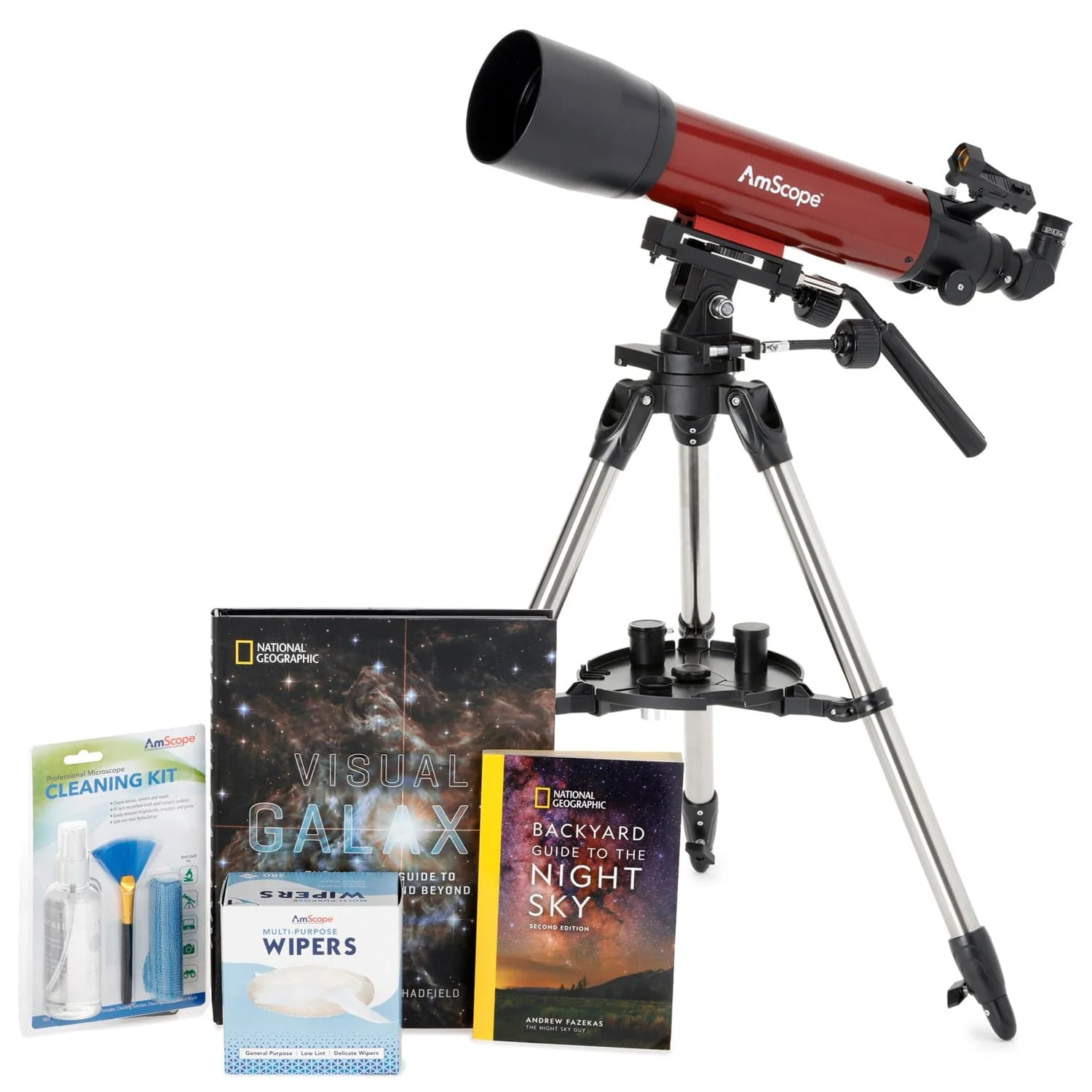 AmScope Professional Telescope Bundle Series featuring 102mm Aperture, 660mm Focal Length Refractor Telescope, Visual Galaxy book by NatGeo, Backyard Guide to the Night Sky book, and more - Image 3