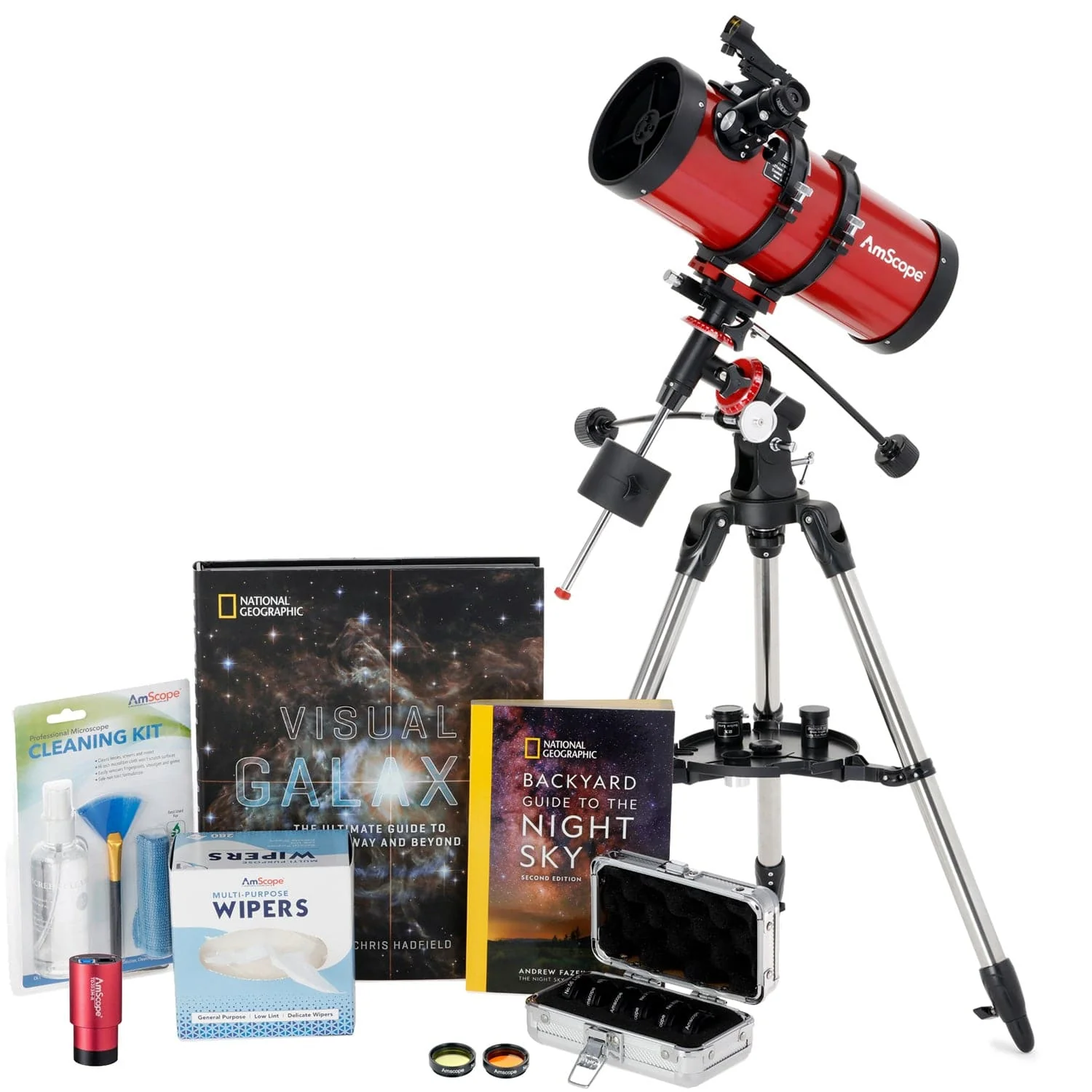 AmScope Professional Telescope Bundle Series featuring 127mm Aperture, 1000mm Focal Length Reflector Telescope, Visual Galaxy book by NatGeo, Backyard Guide to the Night Sky book, and more - Image 2
