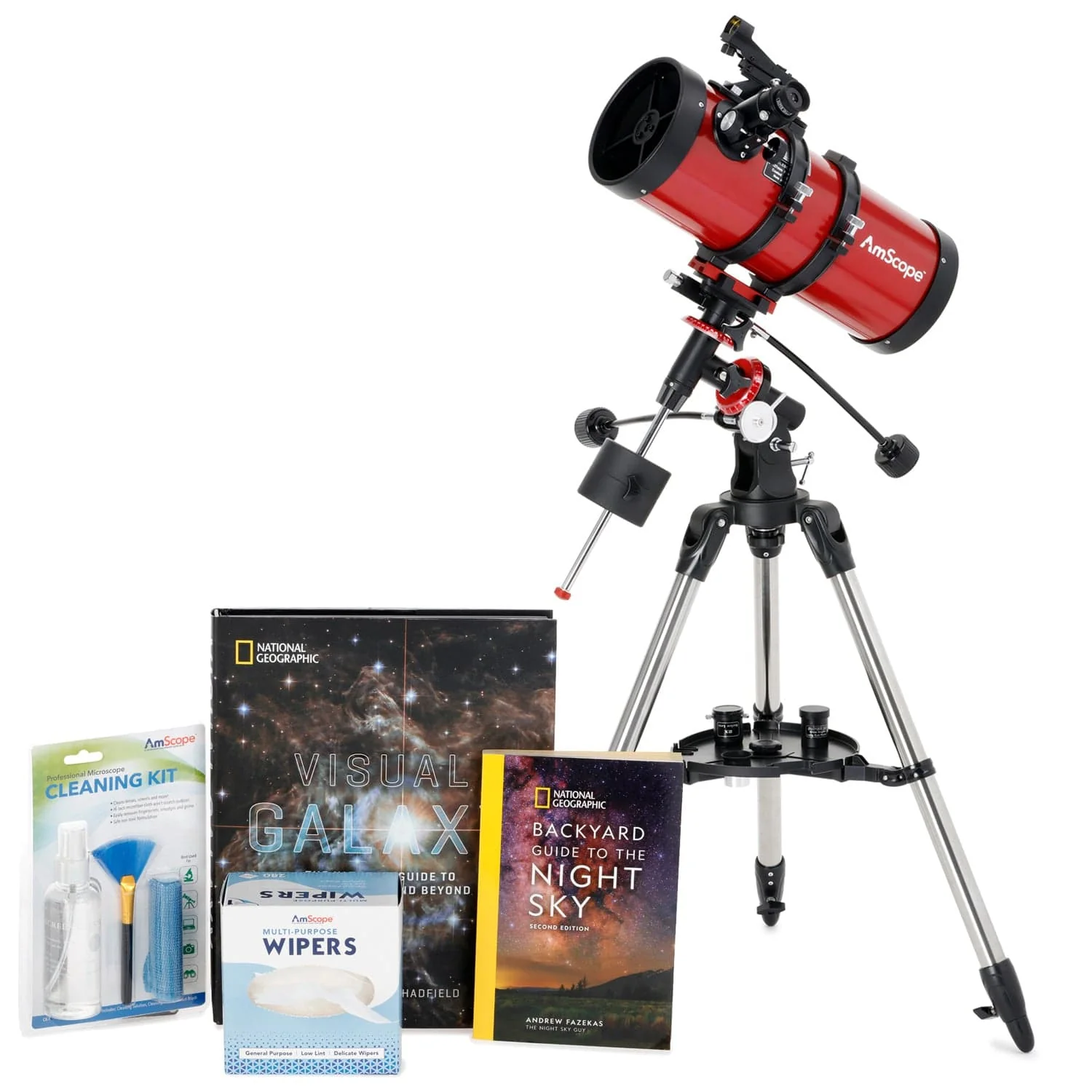 AmScope Professional Telescope Bundle Series featuring 127mm Aperture, 1000mm Focal Length Reflector Telescope, Visual Galaxy book by NatGeo, Backyard Guide to the Night Sky book, and more - Image 3