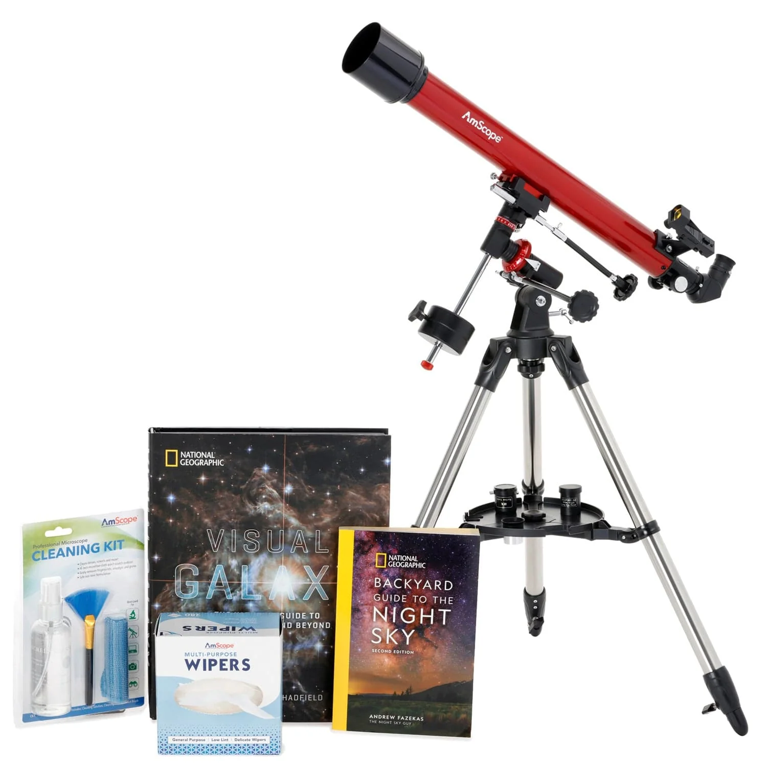 AmScope Professional Telescope Bundle Series featuring 60mm Aperture, 800mm Focal Length Refractor Telescope, Visual Galaxy book by NatGeo, Backyard Guide to the Night Sky book, and more - Image 3